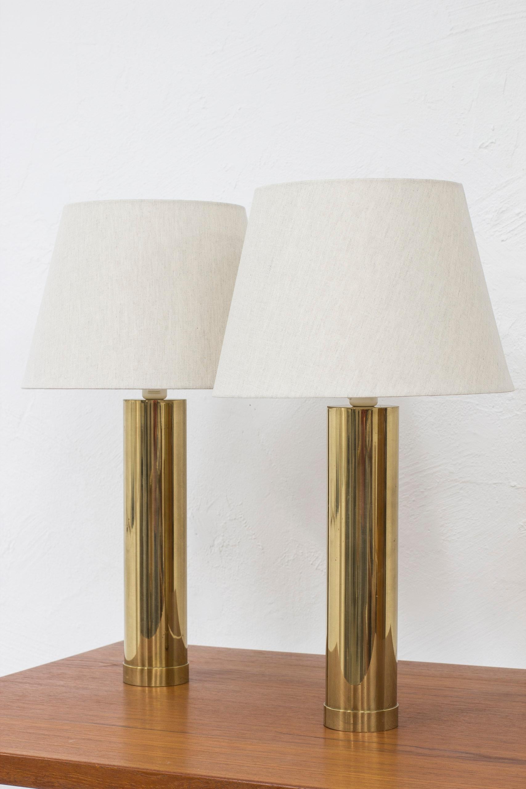 Scandinavian Modern Pair of Brass Table Lamps by Bergboms, Sweden, 1960s, 4 Pcs Total For Sale