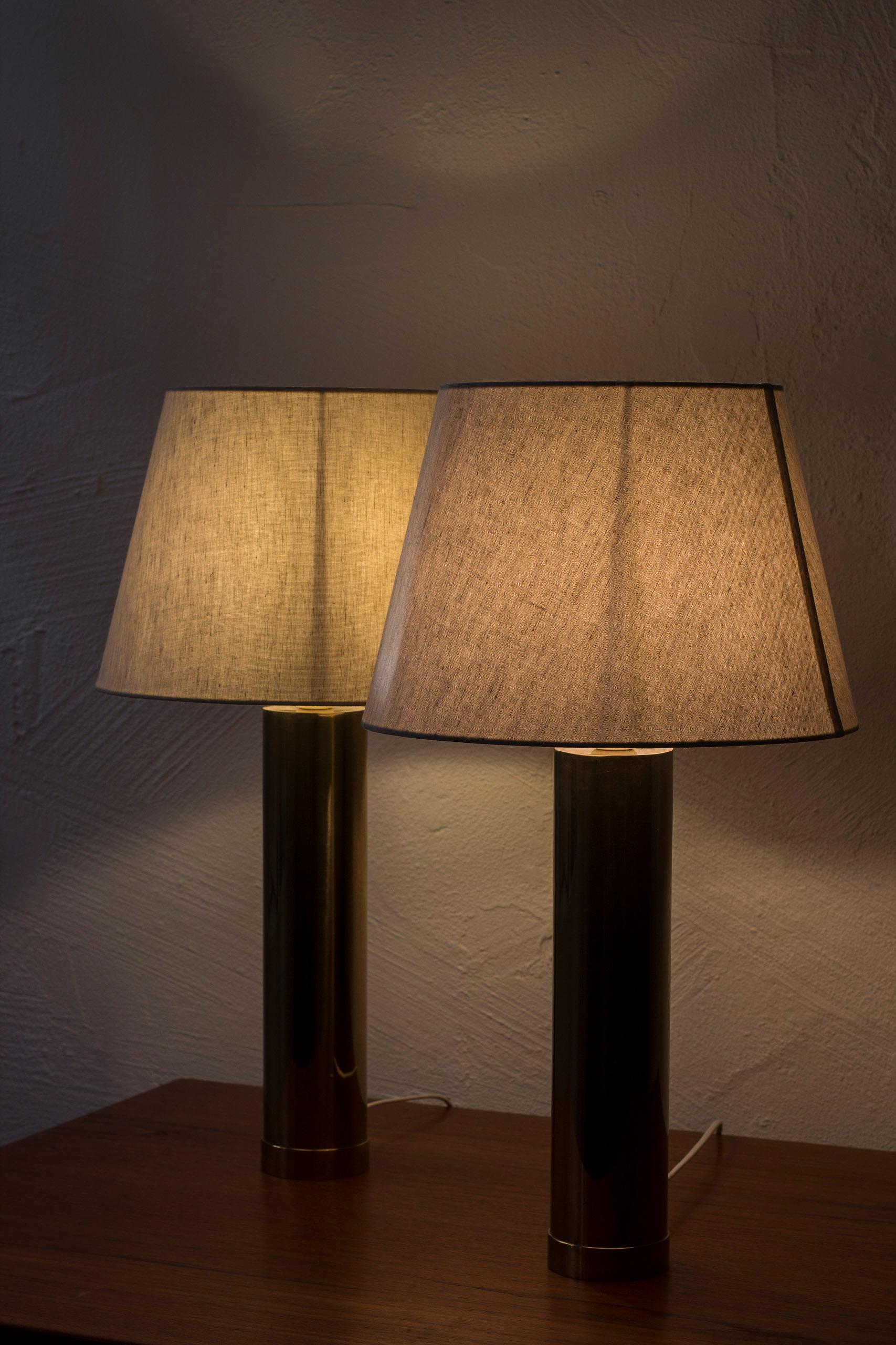 Swedish Pair of Brass Table Lamps by Bergboms, Sweden, 1960s, 4 Pcs Total For Sale