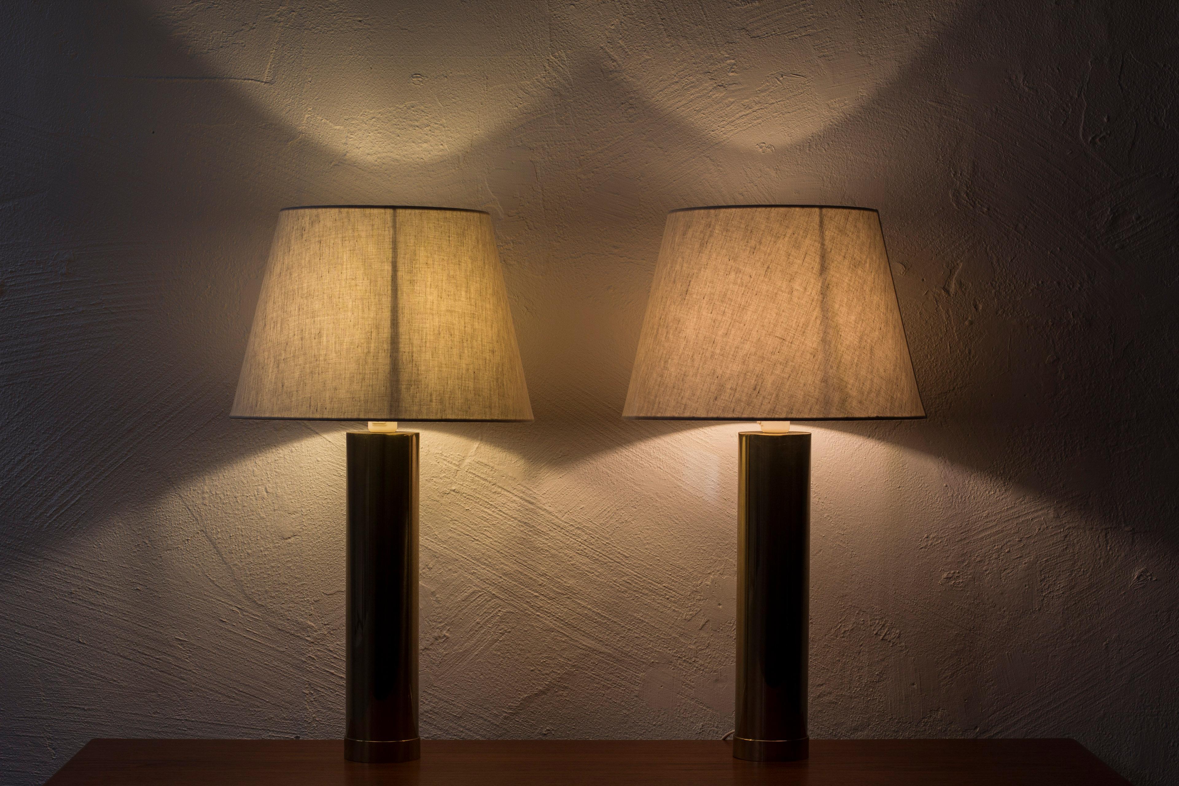 Pair of Brass Table Lamps by Bergboms, Sweden, 1960s, 4 Pcs Total In Good Condition For Sale In Hägersten, SE