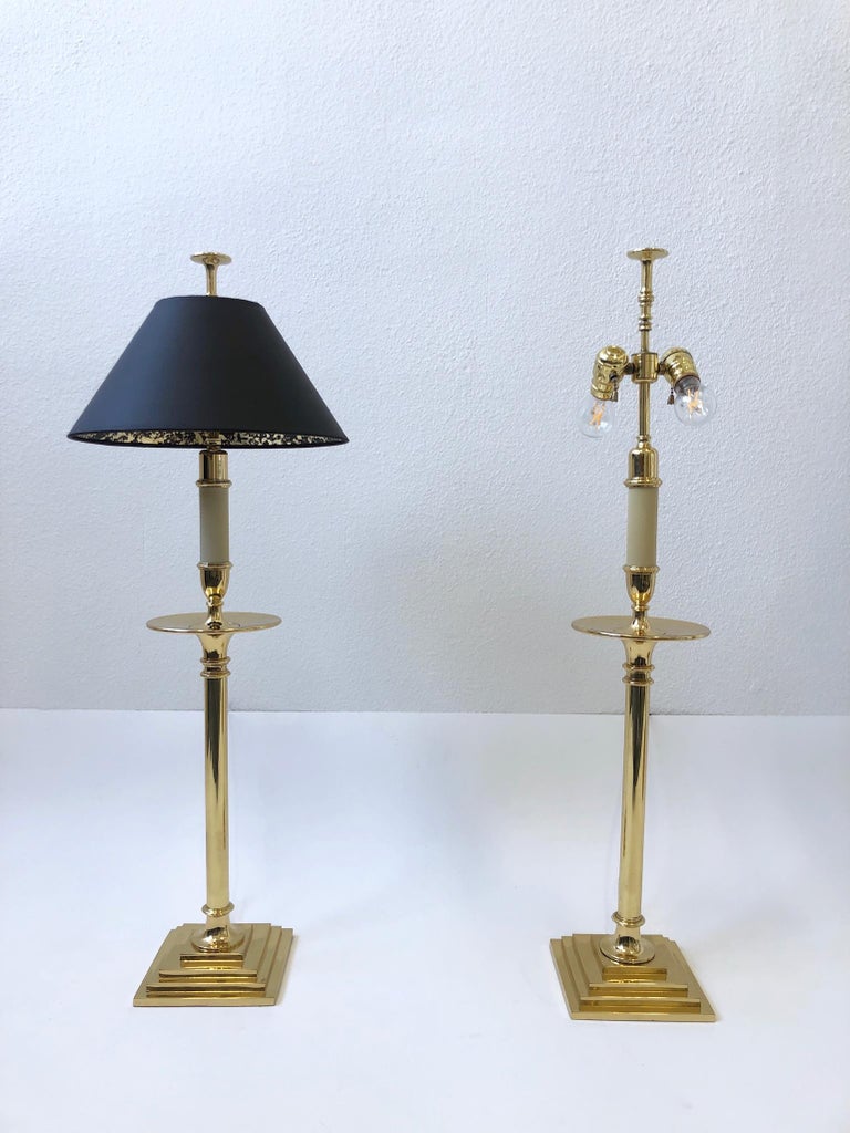 Polished Pair of Brass Table Lamps by Chapman For Sale