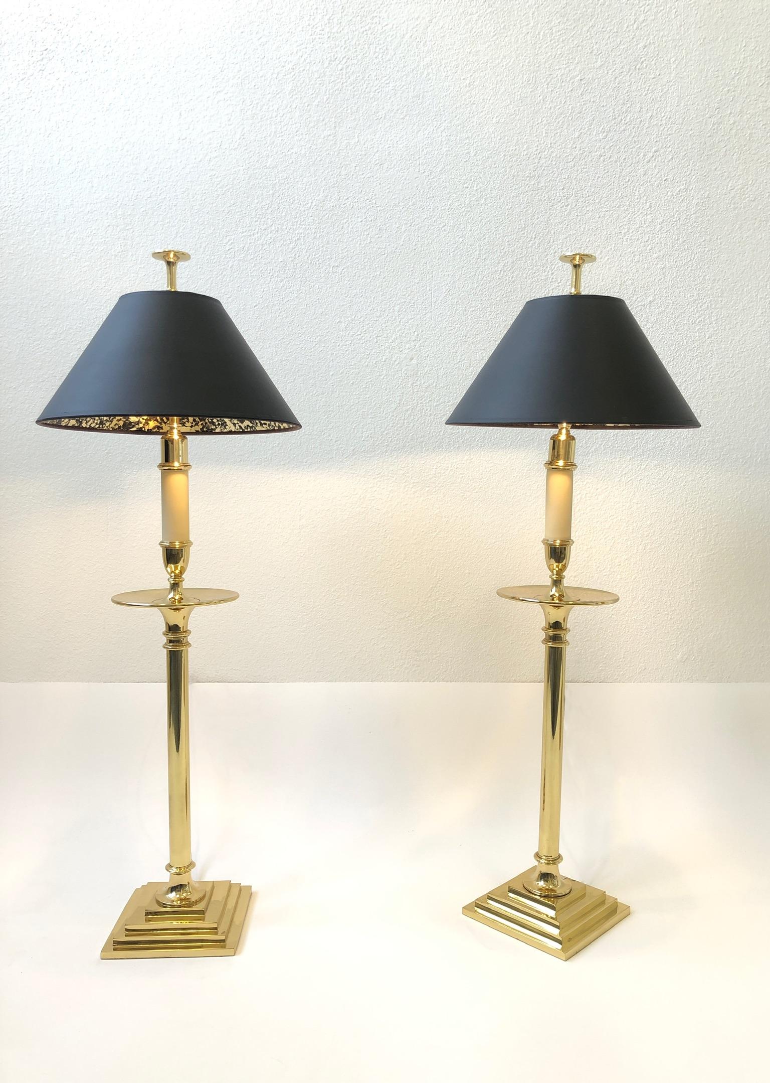 Modern Pair of Brass Table Lamps by Chapman For Sale