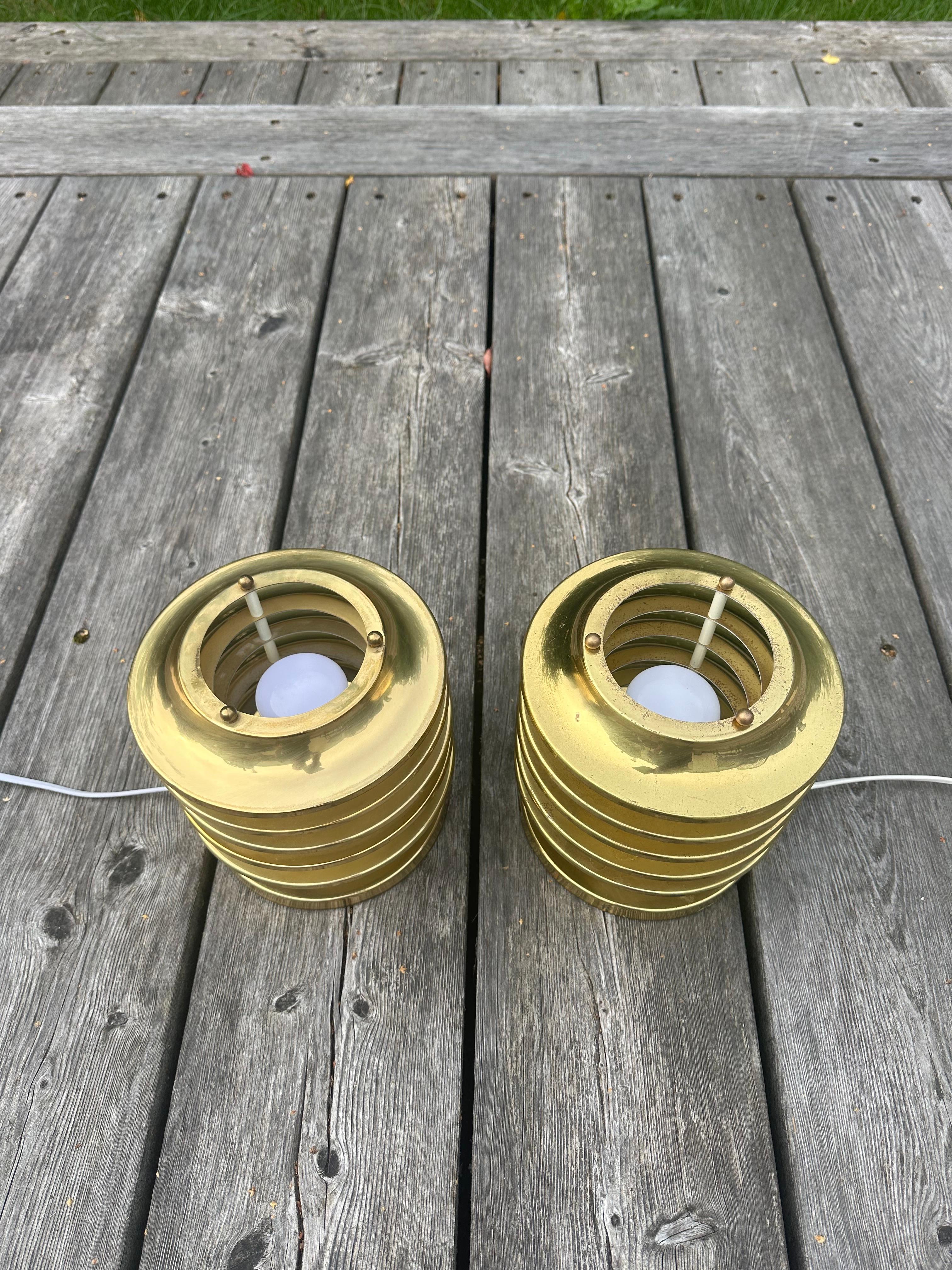 Finnish Brass Table Lamps by Kai Ruokonen for Orno, Finland, 1960 - 1970s For Sale