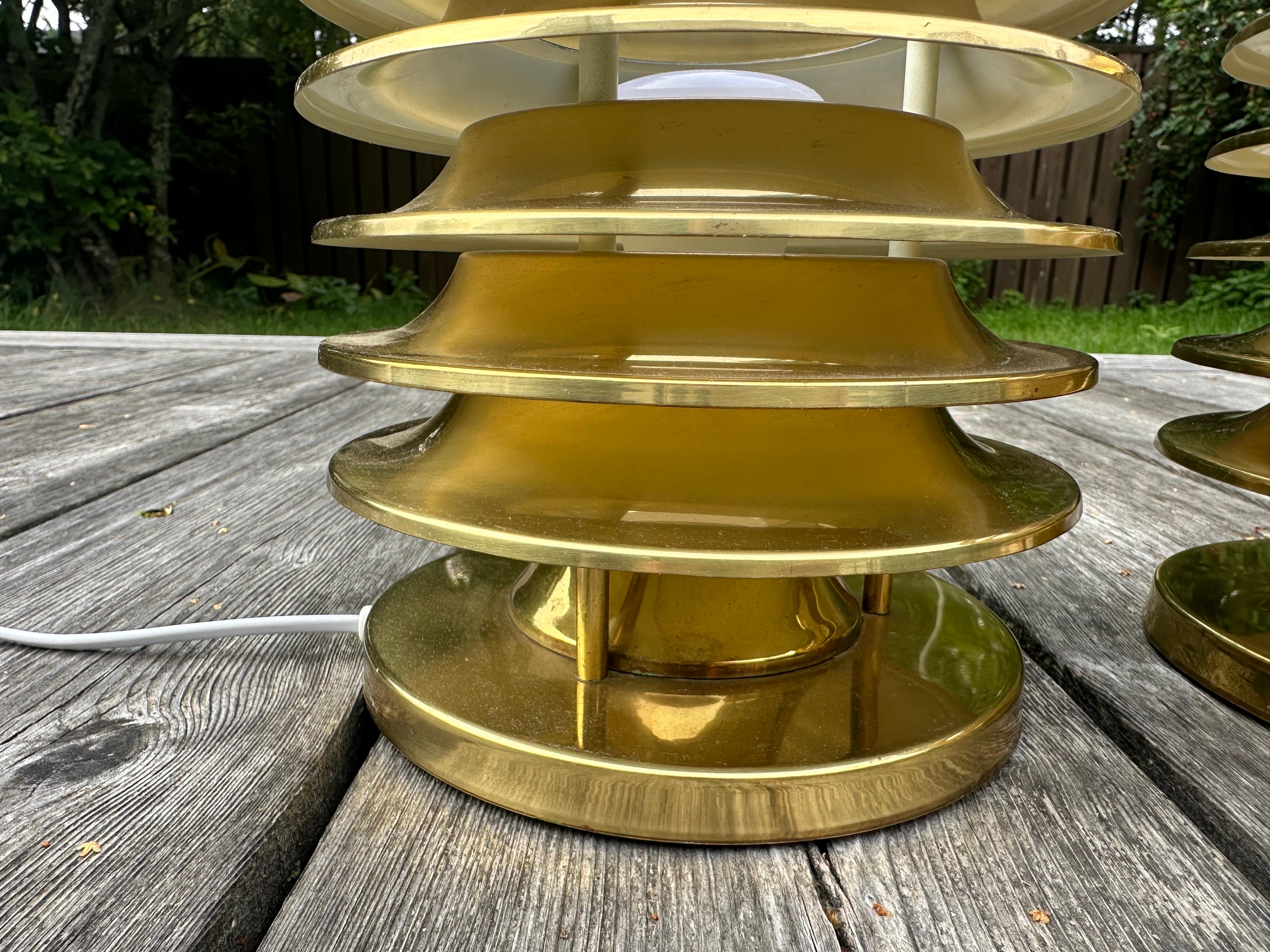 Late 20th Century Brass Table Lamps by Kai Ruokonen for Orno, Finland, 1960 - 1970s For Sale