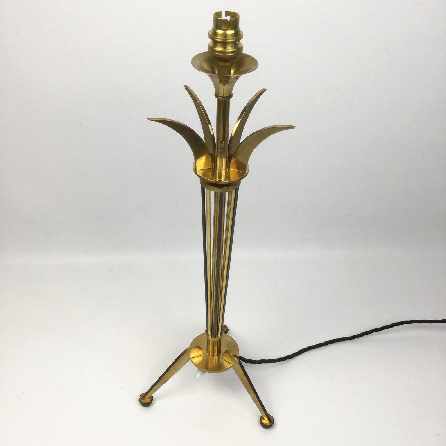 French Pair of Brass Table Lamps by Maison Arlus for Maison Jansen, France, 1950s For Sale