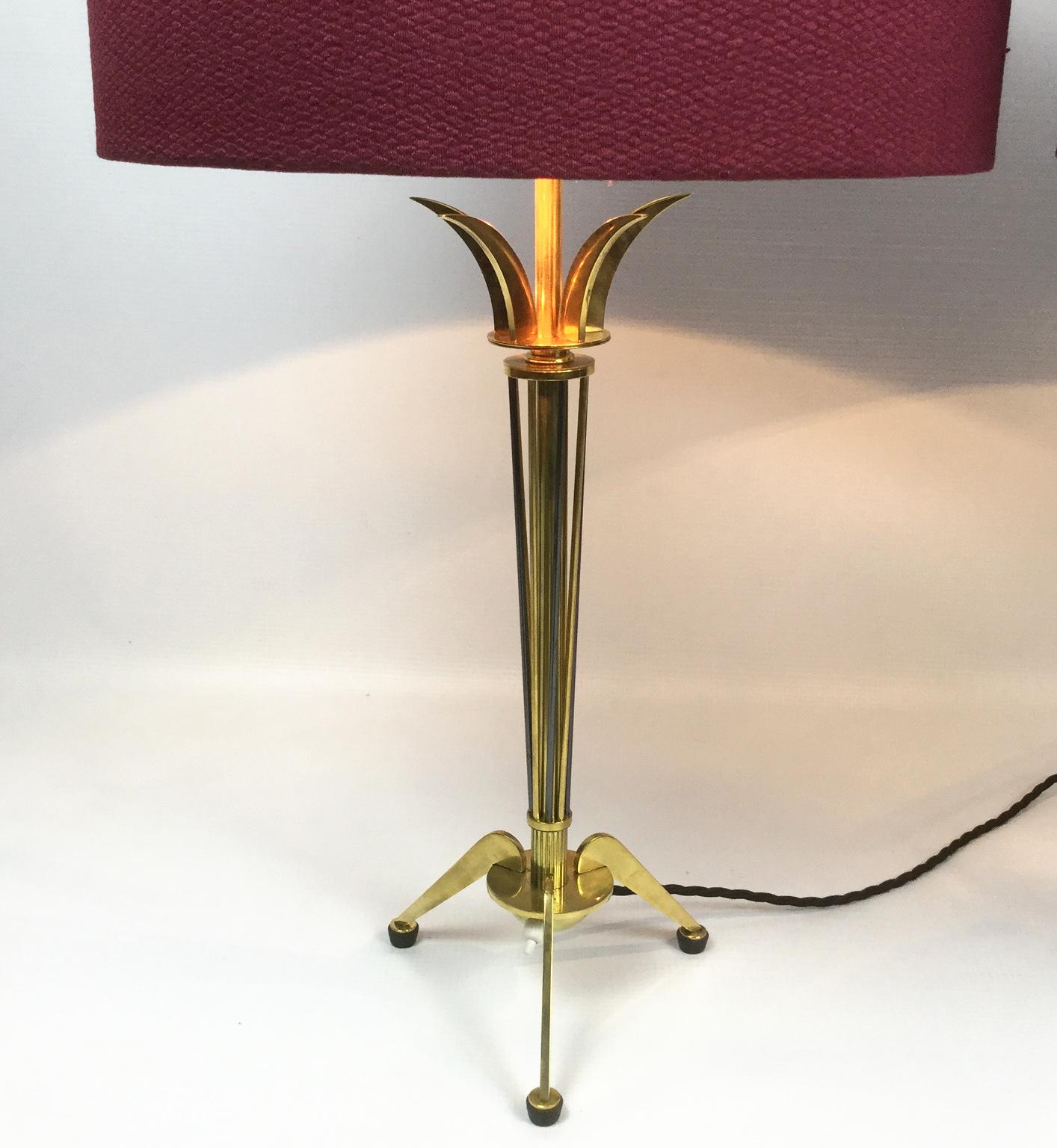 Metalwork Pair of Brass Table Lamps by Maison Arlus for Maison Jansen, France, 1950s For Sale