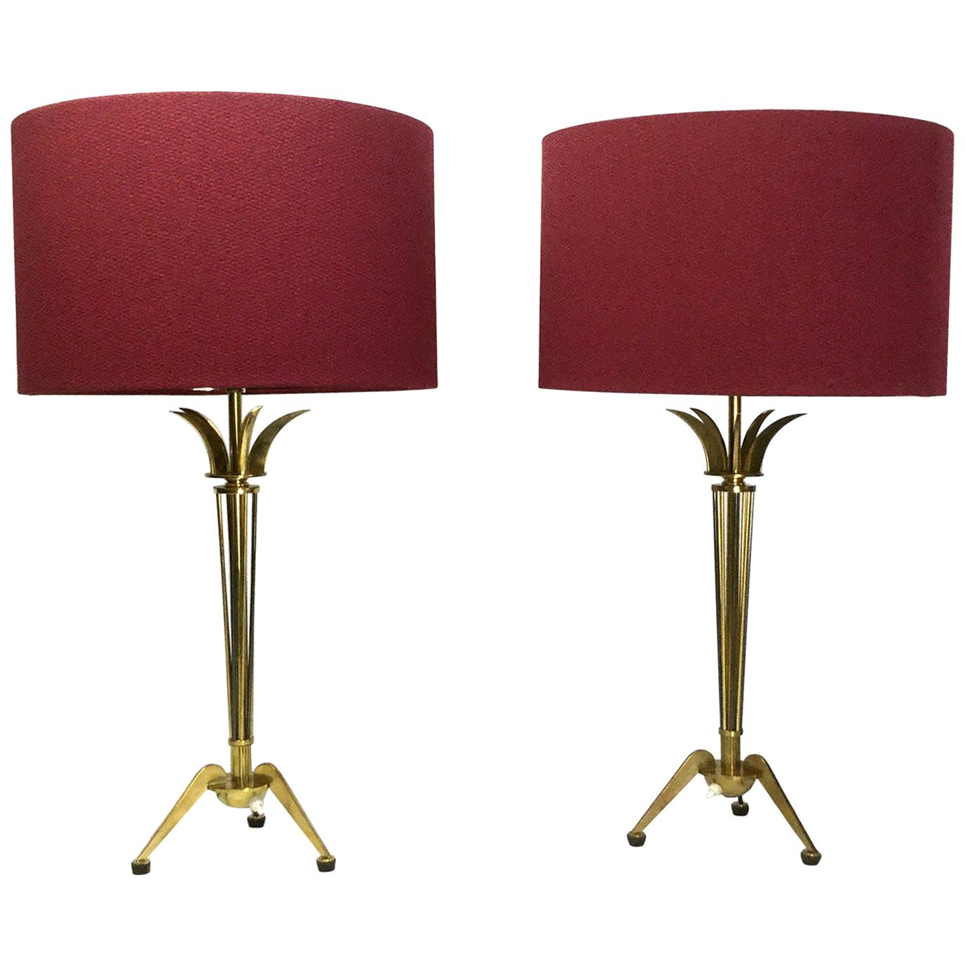 Pair of Brass Table Lamps by Maison Arlus for Maison Jansen, France, 1950s For Sale