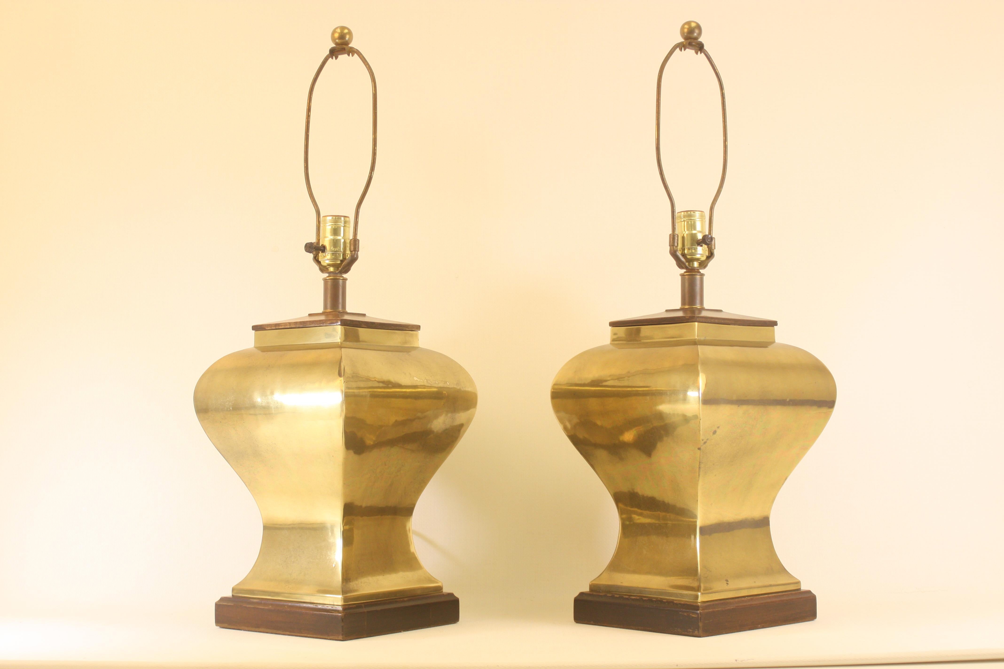 Anodized Pair of Brass Table Lamps by Tyndale Lighting For Sale