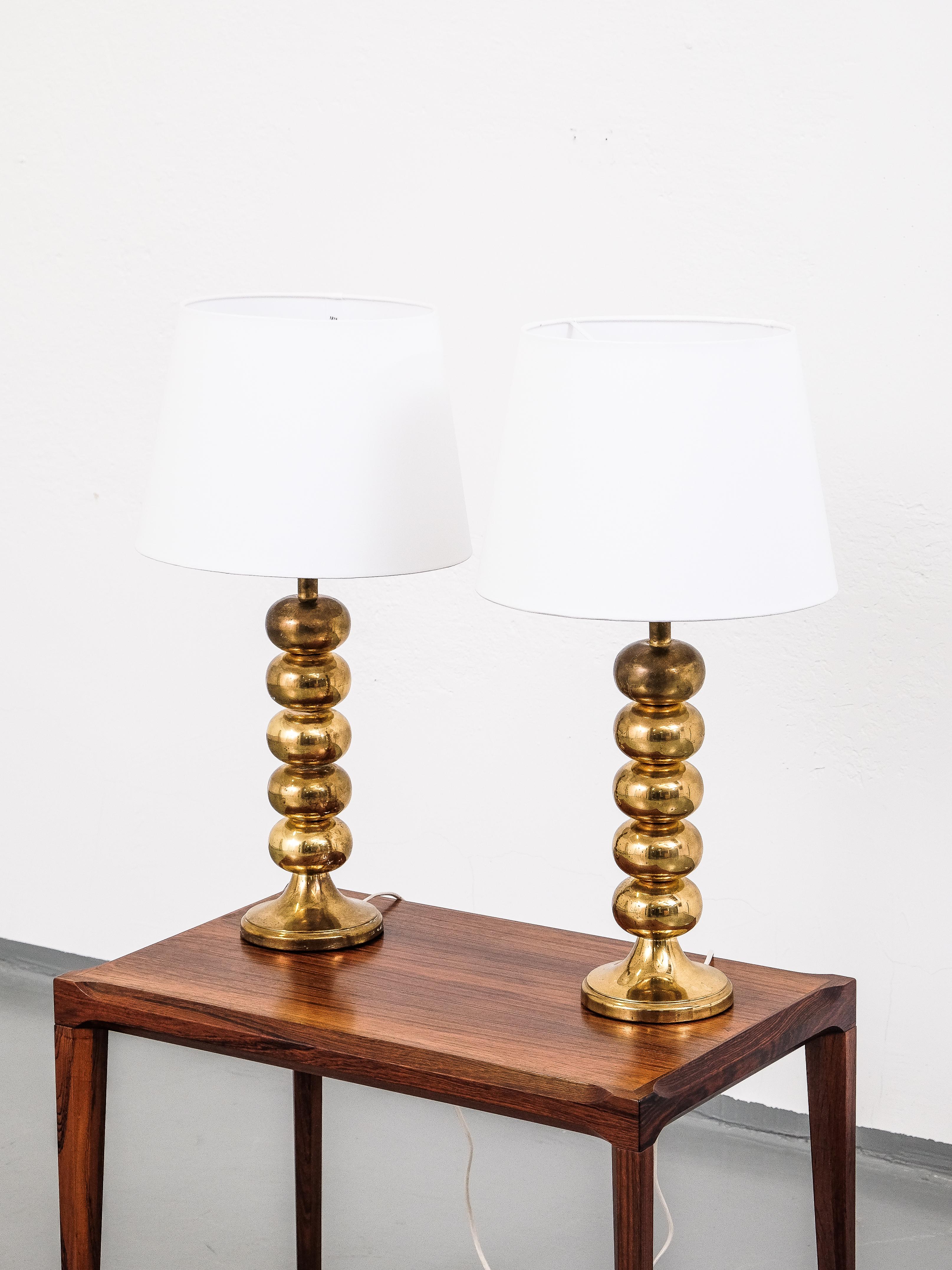 Scandinavian Modern Pair of Brass Table Lamps by Uno Dahlén for Aneta, Sweden, 1960s