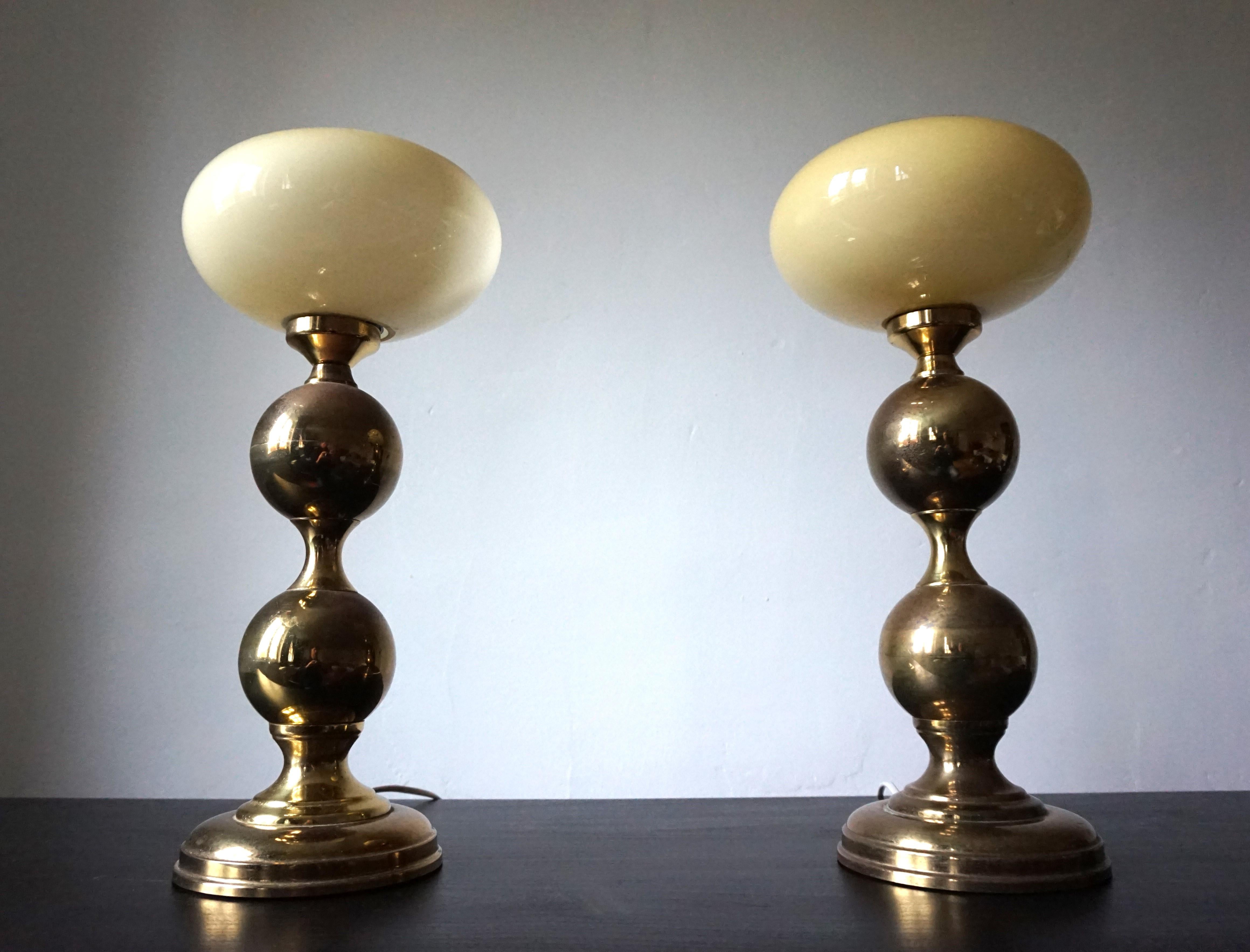 German Pair of brass table lamps from the 70s For Sale