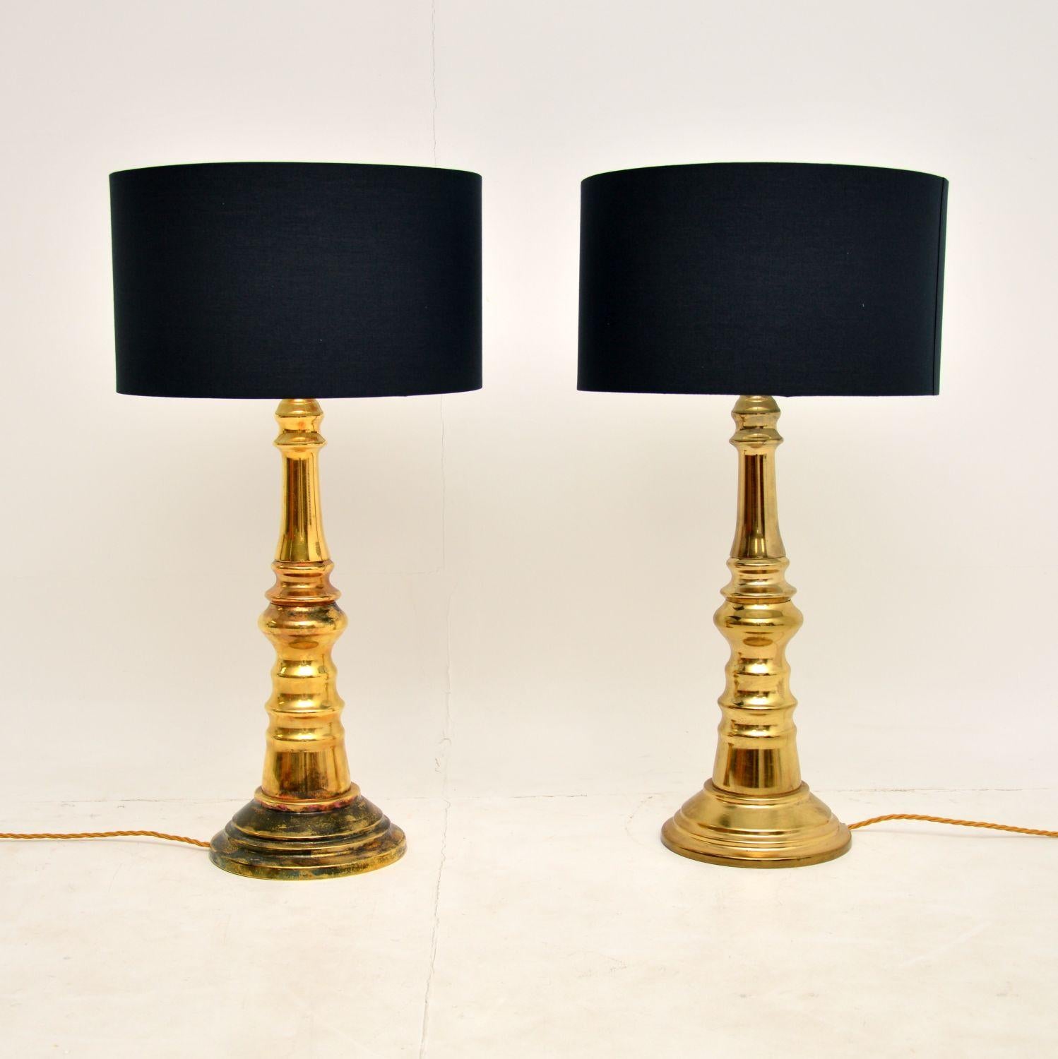 Mid-Century Modern Pair of Brass Table Lamps Vintage, 1970's
