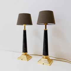 Pair of brass table lamps with black marble column - Art deco Style
