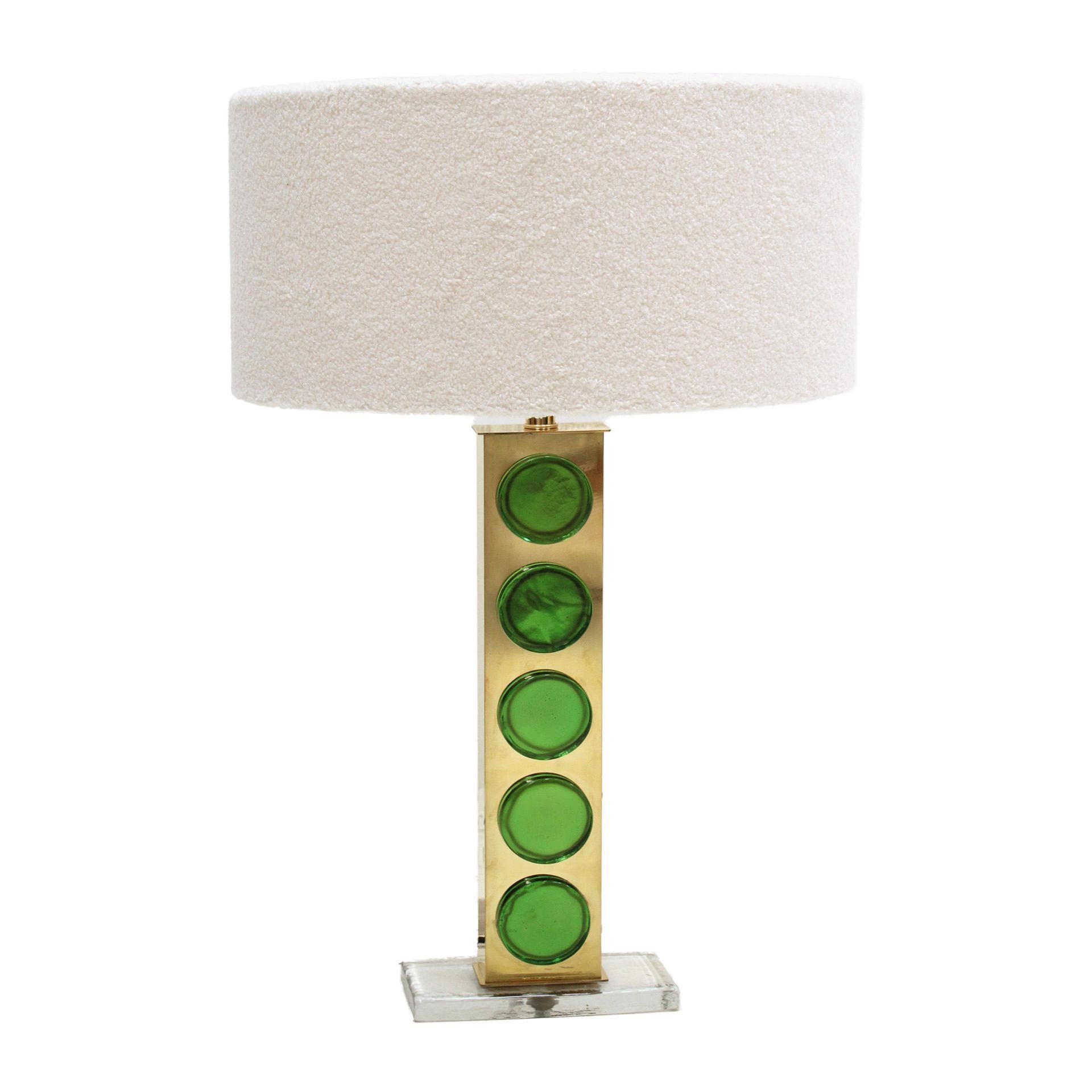 italien Paire de lampes de bureau en laiton avec verre de Murano vert Italie en vente
