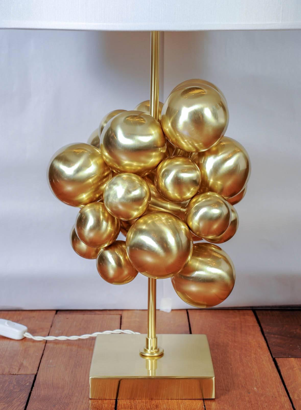 Italian Pair of Brass Table Lamps with Multiple Spheres