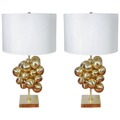 Pair of Brass Table Lamps with Multiple Spheres