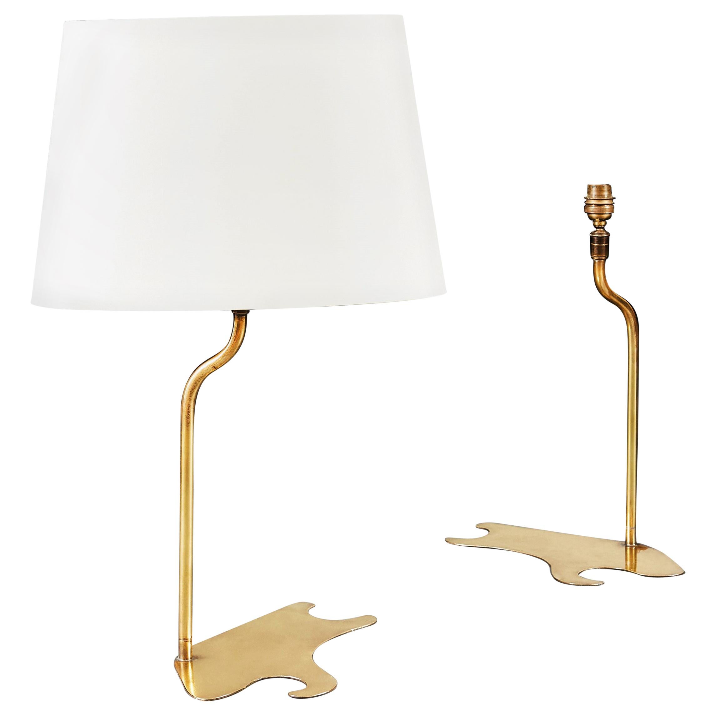 Large Bamboo Pair of Table Lamps with Brass Bases For Sale at 1stDibs