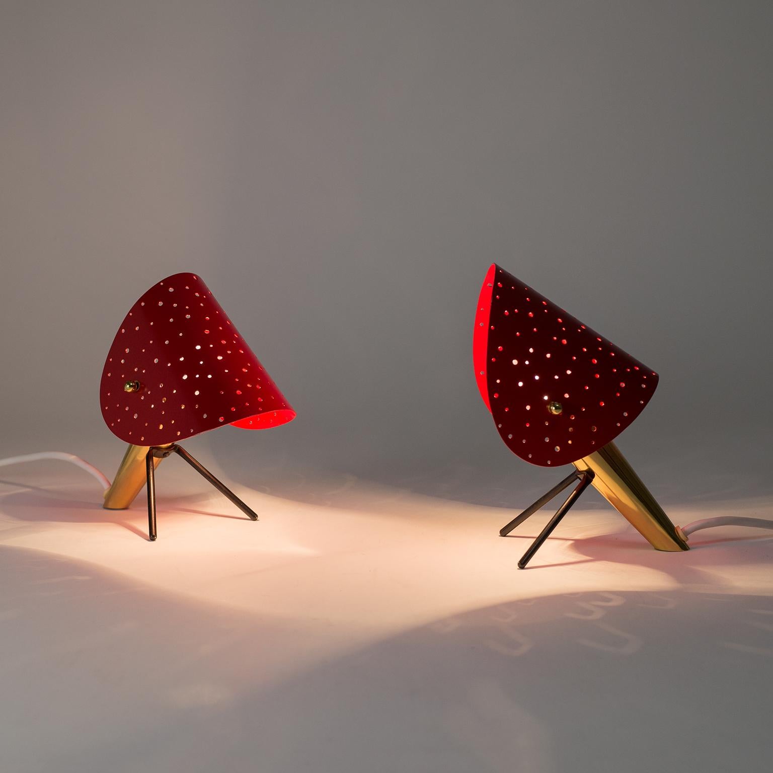 Pair of Brass Table Lamps with Perforated Shades by Ernest Igl, 1950s 2