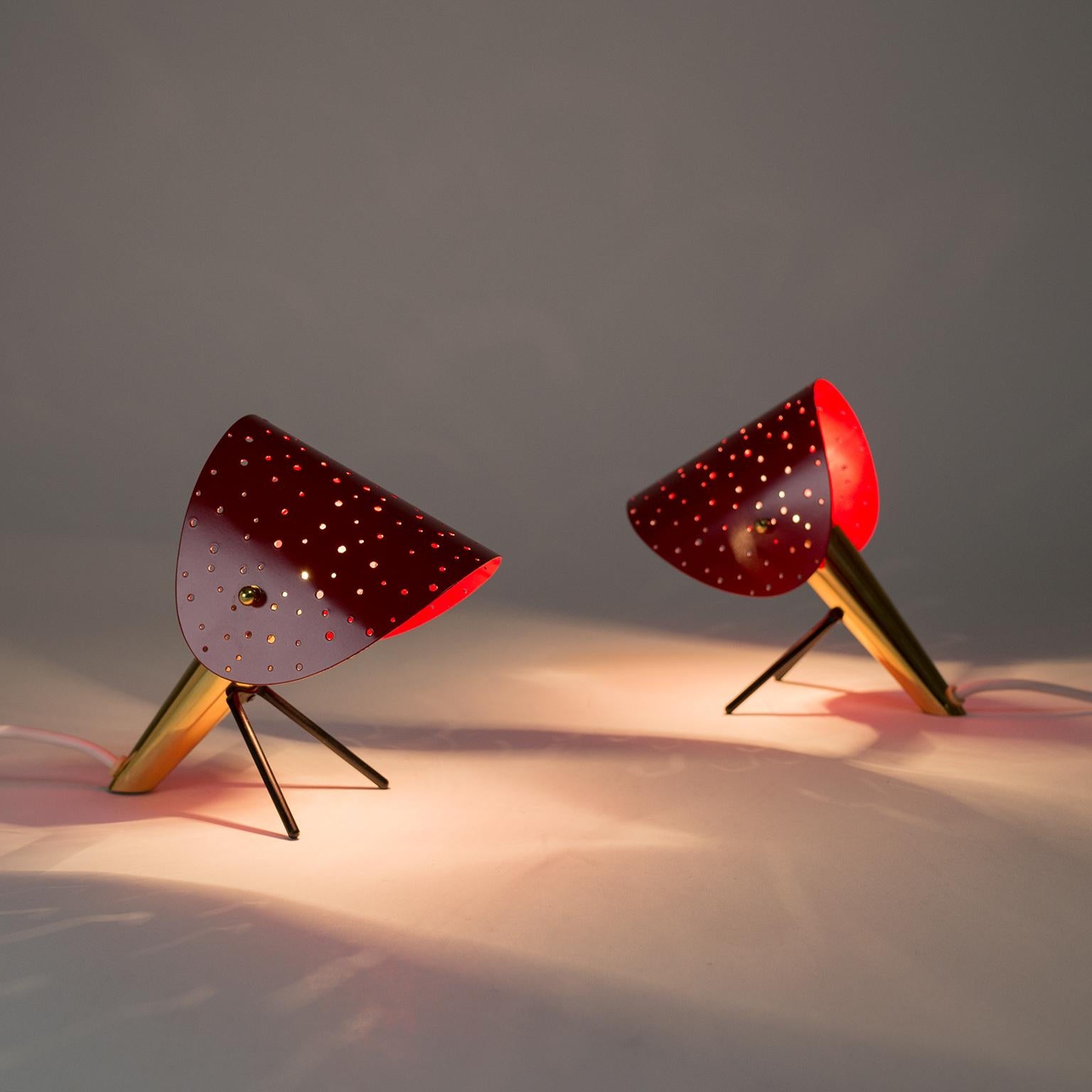 Pair of Brass Table Lamps with Perforated Shades by Ernest Igl, 1950s 3