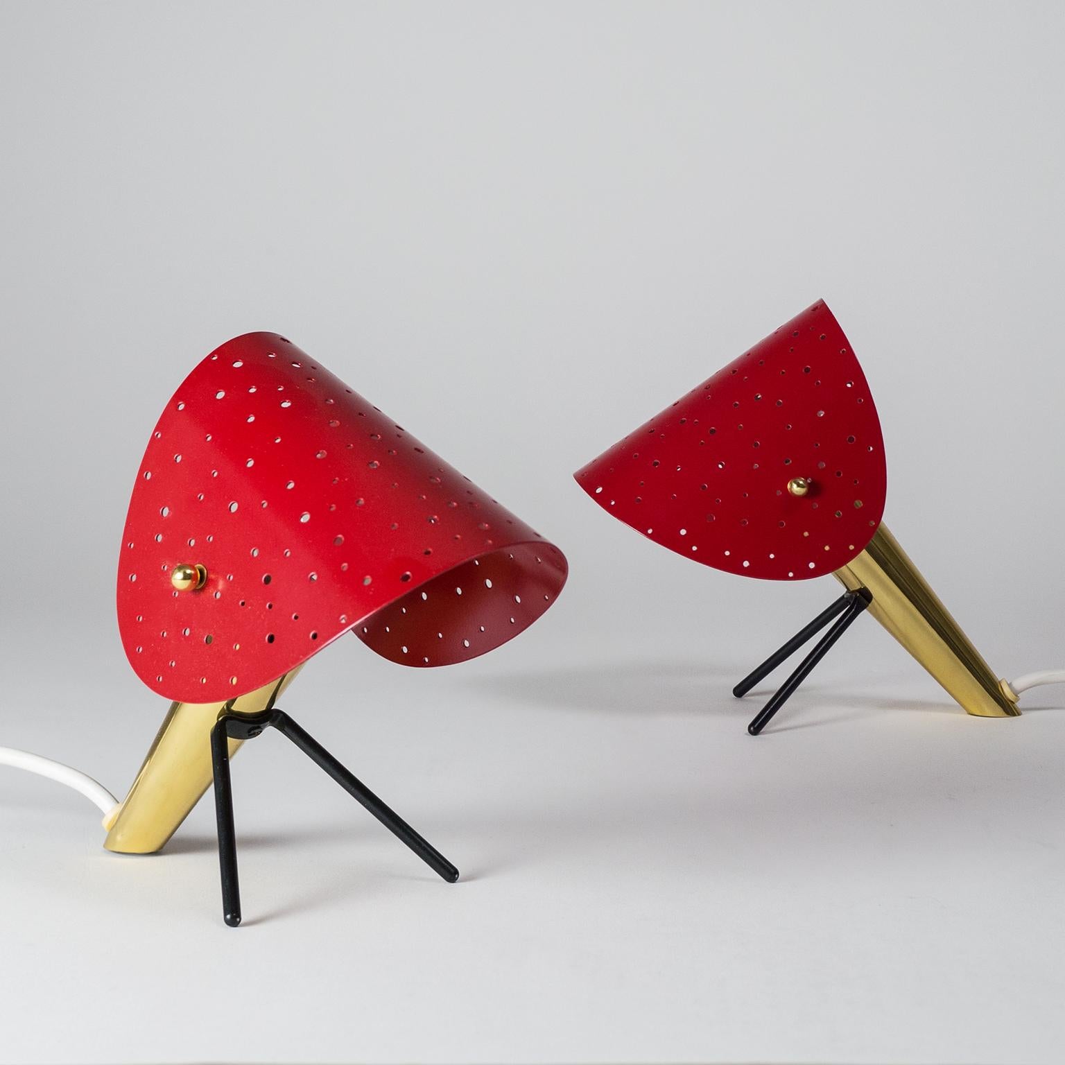 Pair of Brass Table Lamps with Perforated Shades by Ernest Igl, 1950s (Lackiert)