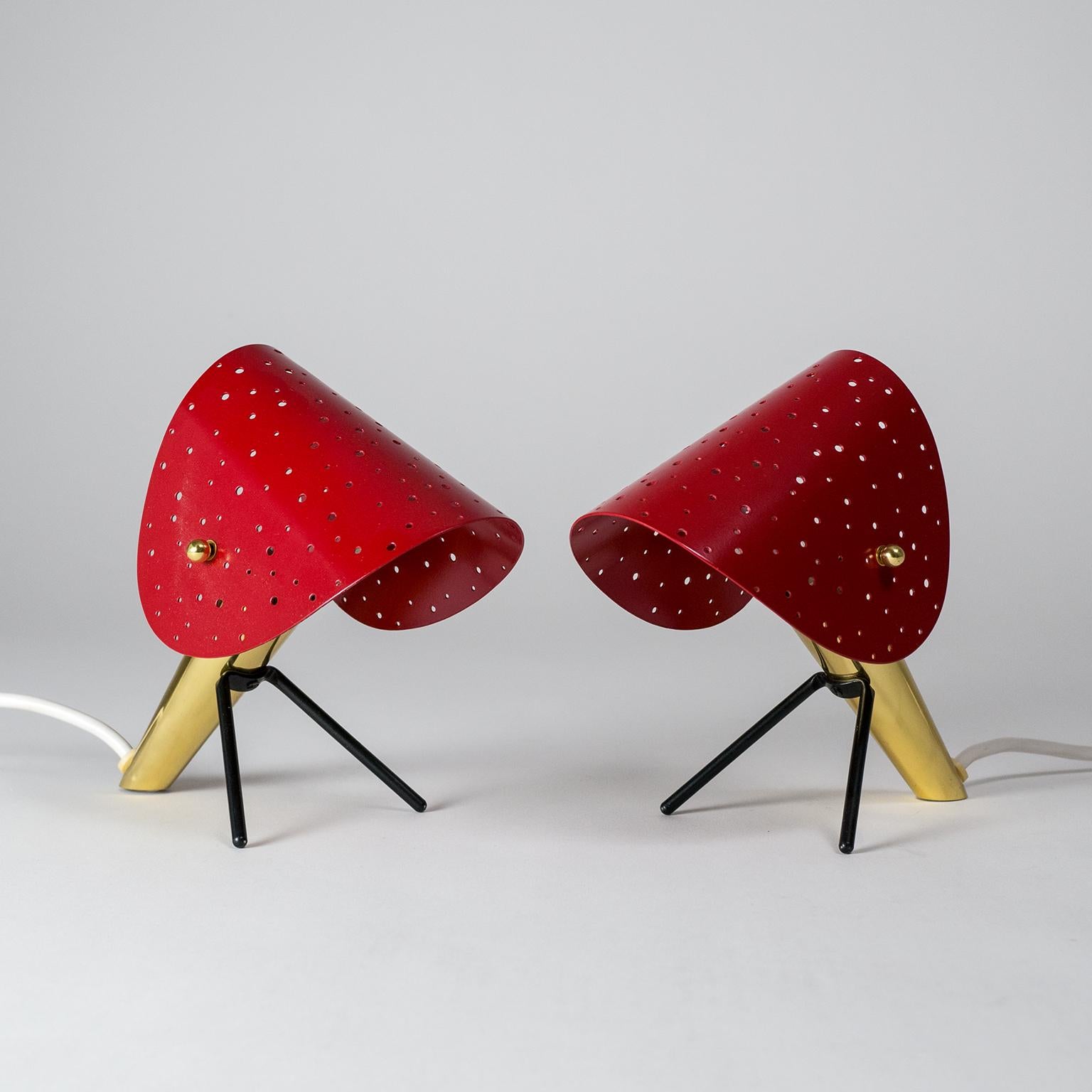 Pair of Brass Table Lamps with Perforated Shades by Ernest Igl, 1950s (Deutsch)