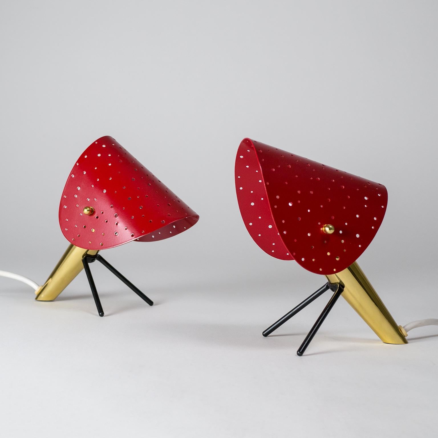 Pair of Brass Table Lamps with Perforated Shades by Ernest Igl, 1950s 1