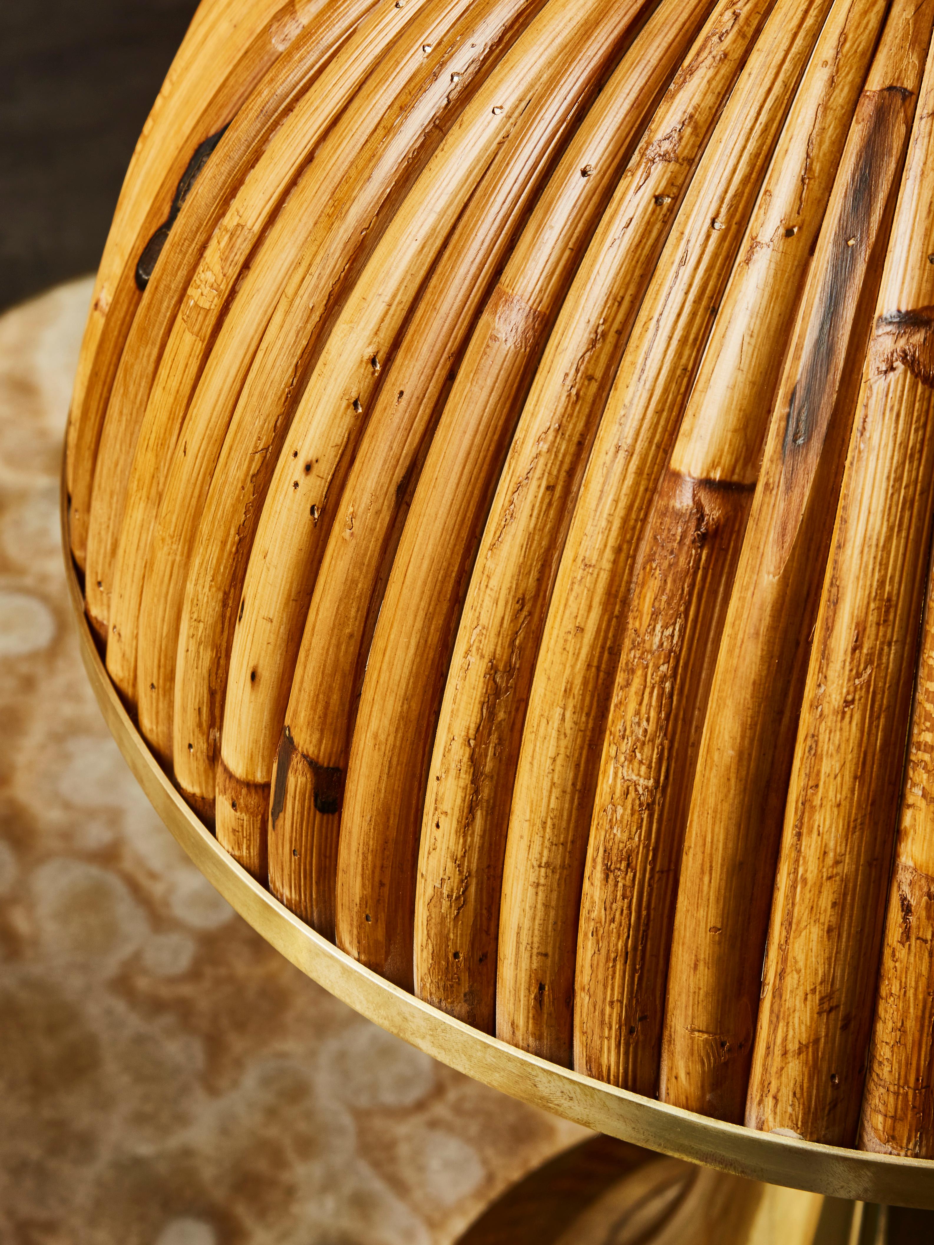 Pair of Brass Table Lamps with Wooden Shades 1