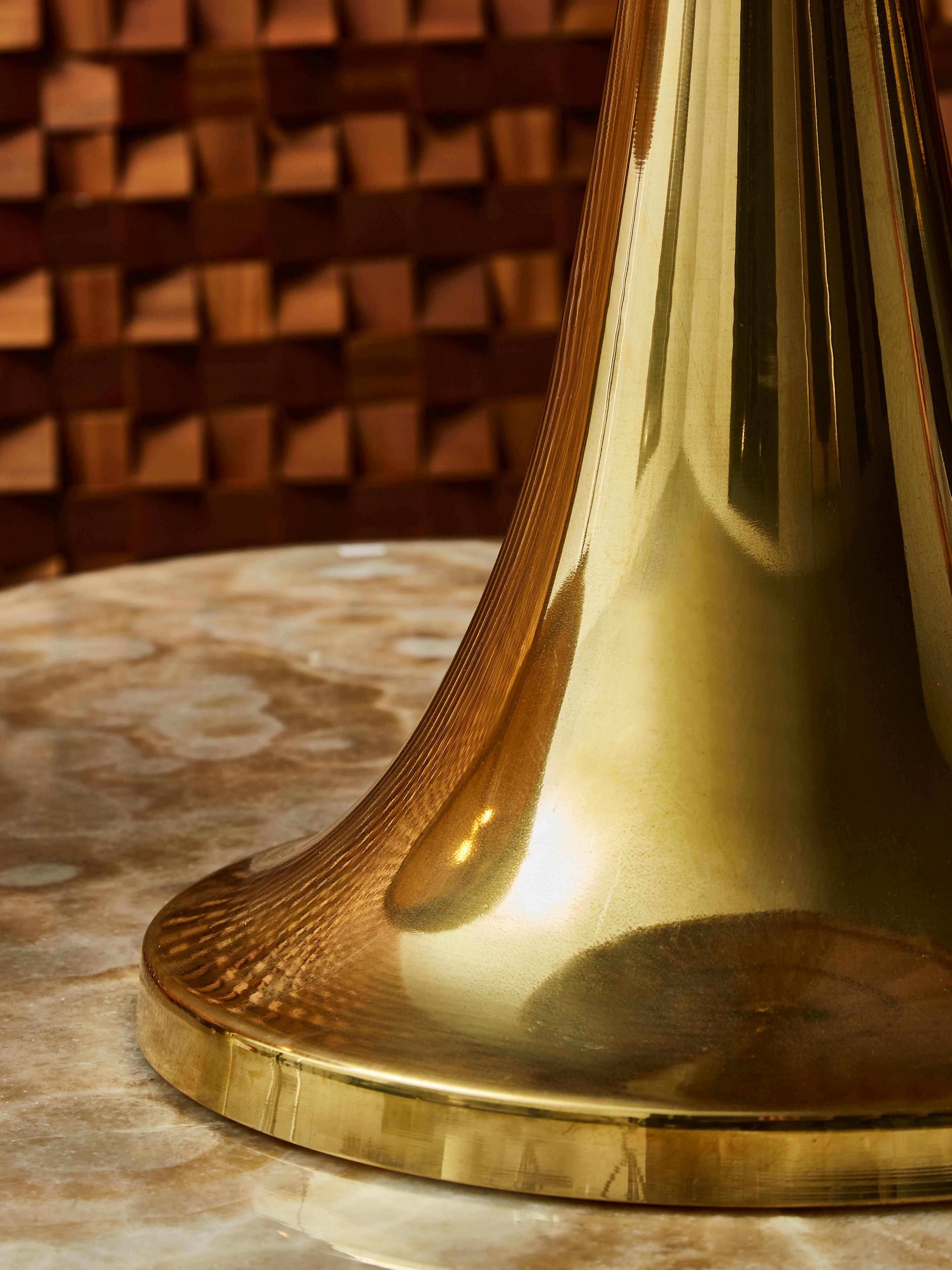 Pair of Brass Table Lamps with Wooden Shades 3