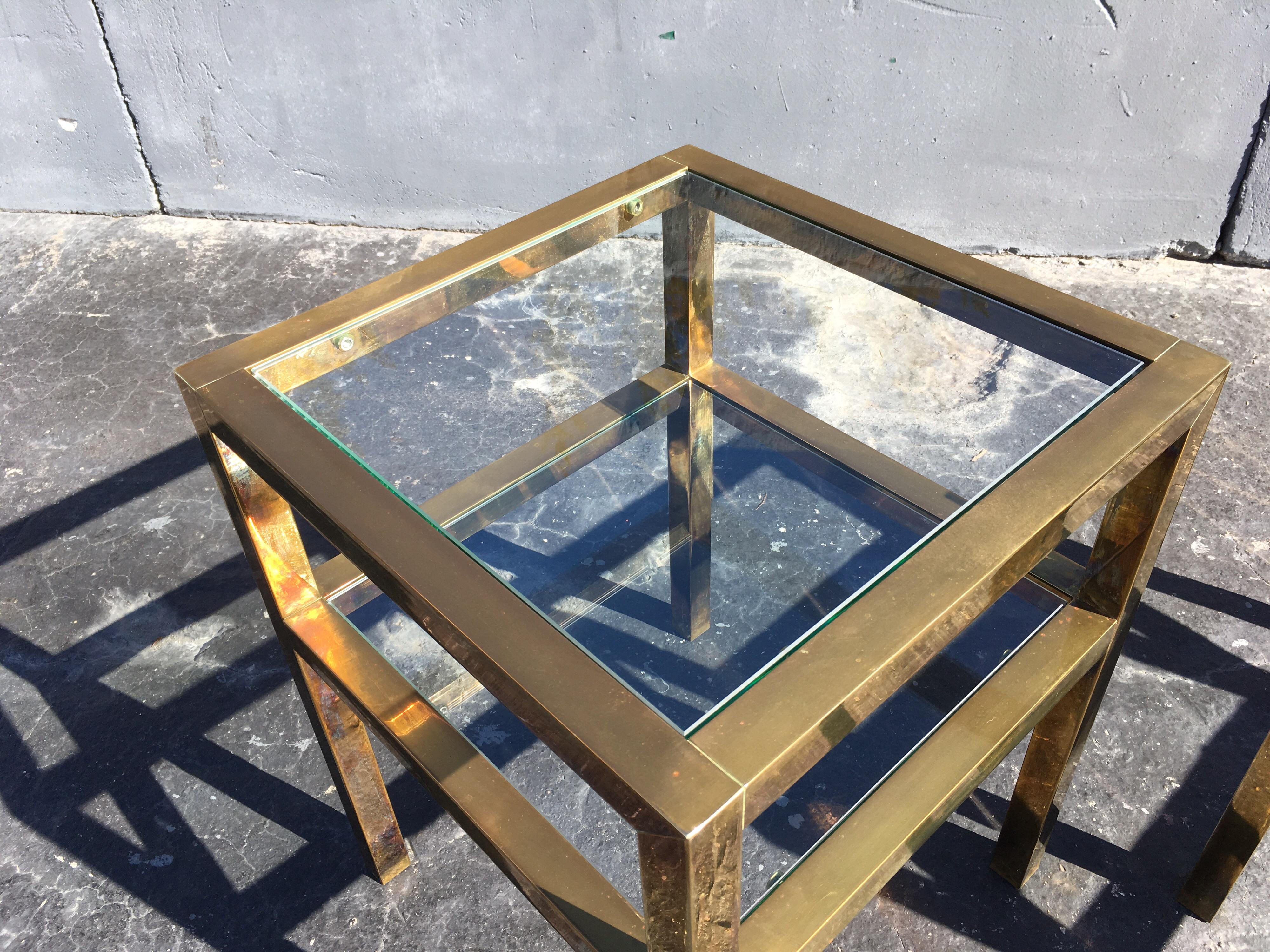 American Pair of Brass Tables in the Style of LaVerne