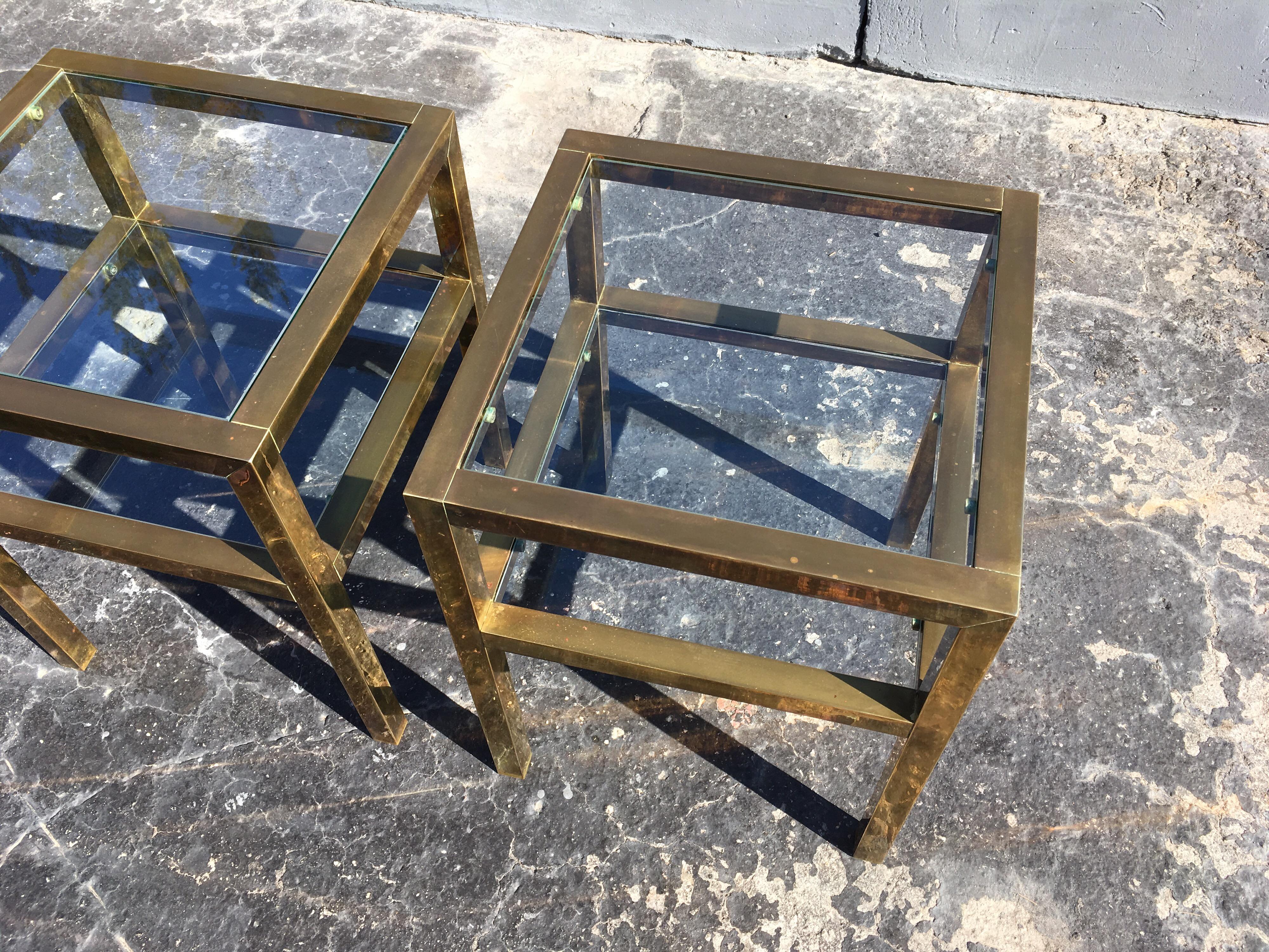 Mid-20th Century Pair of Brass Tables in the Style of LaVerne