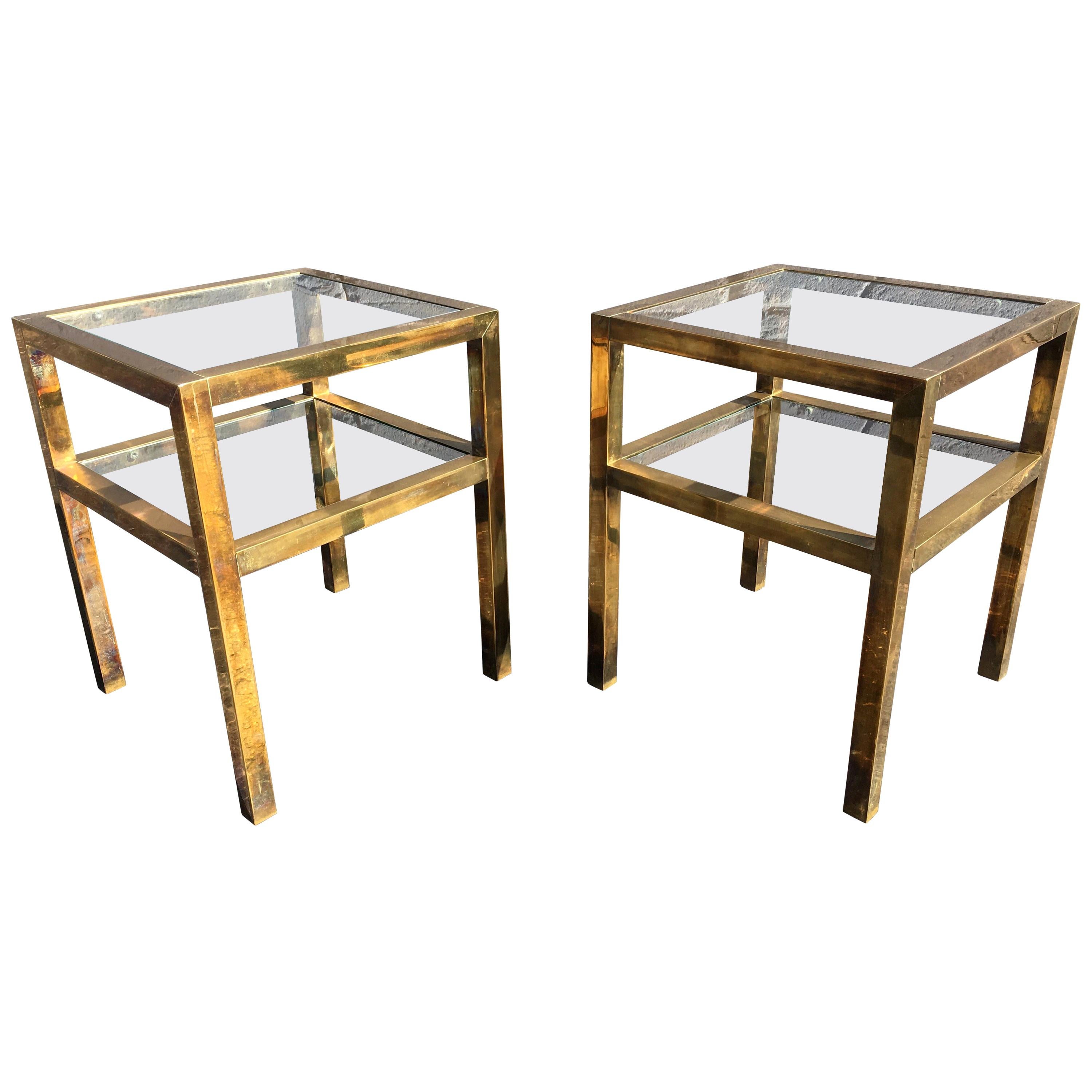 Pair of Brass Tables in the Style of LaVerne