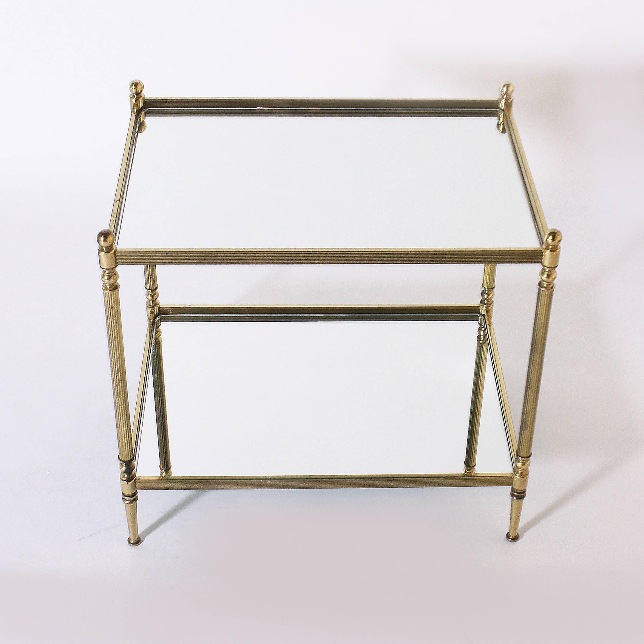 French Pair of Brass Tables with Mirror Tops in the Style of Maison Jansen, circa 1950