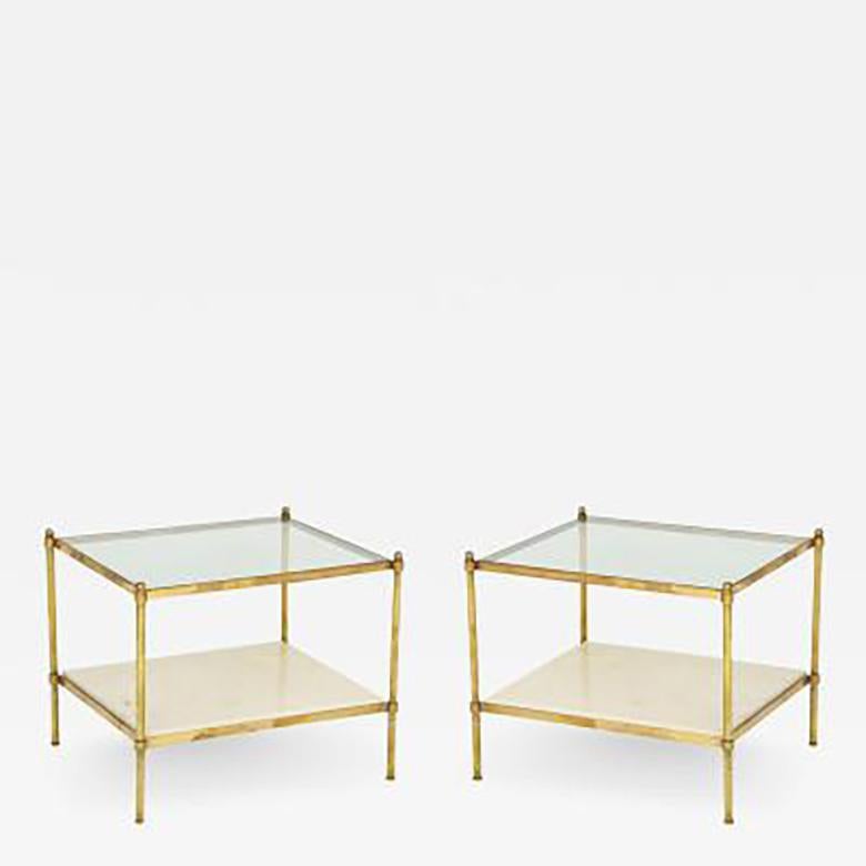 Pair of Brass Tables with Parchment Bases and Glass Tops 4