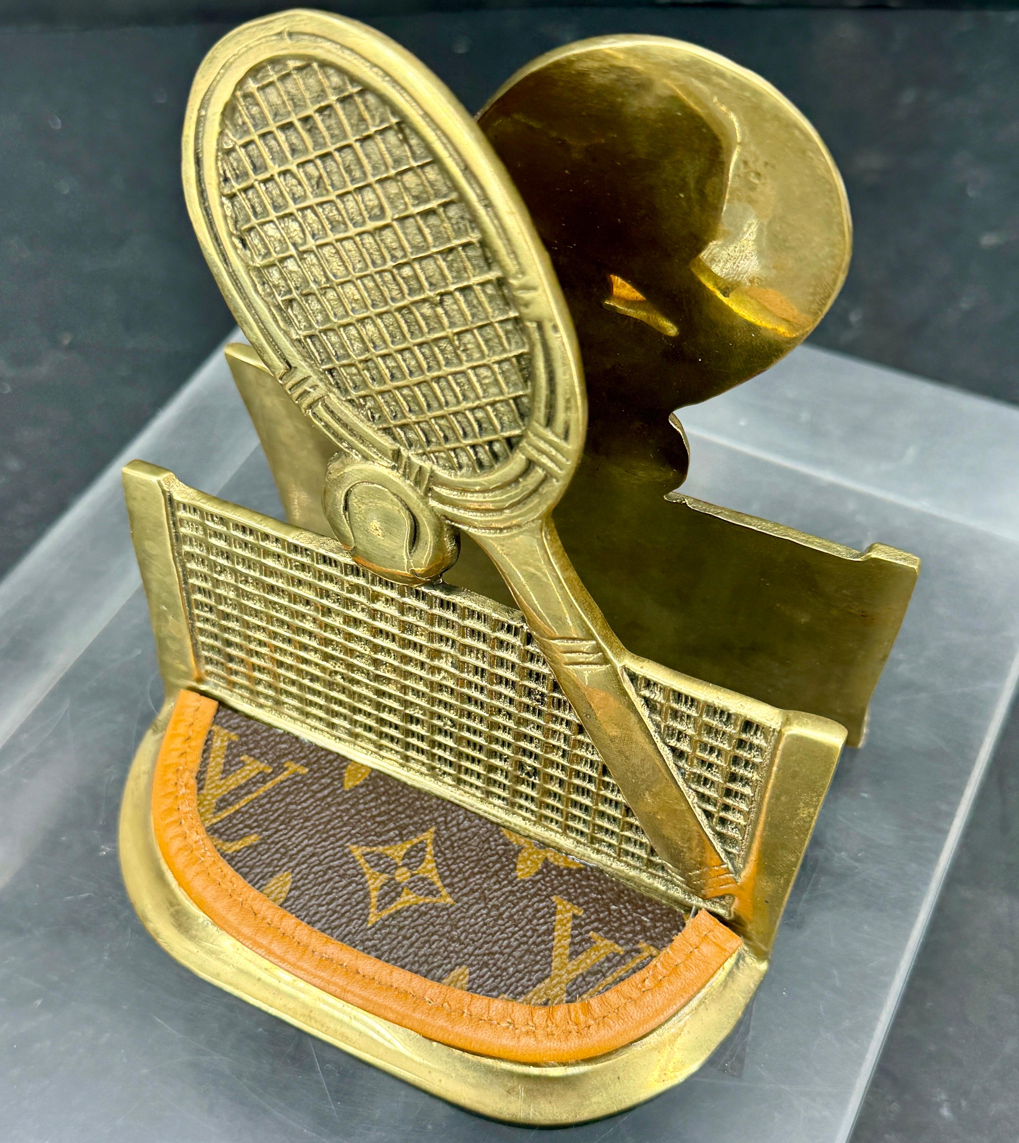 Pair of Brass Tennis Rackets Bookends with Louis Vuitton Monogram Fabric For Sale 3