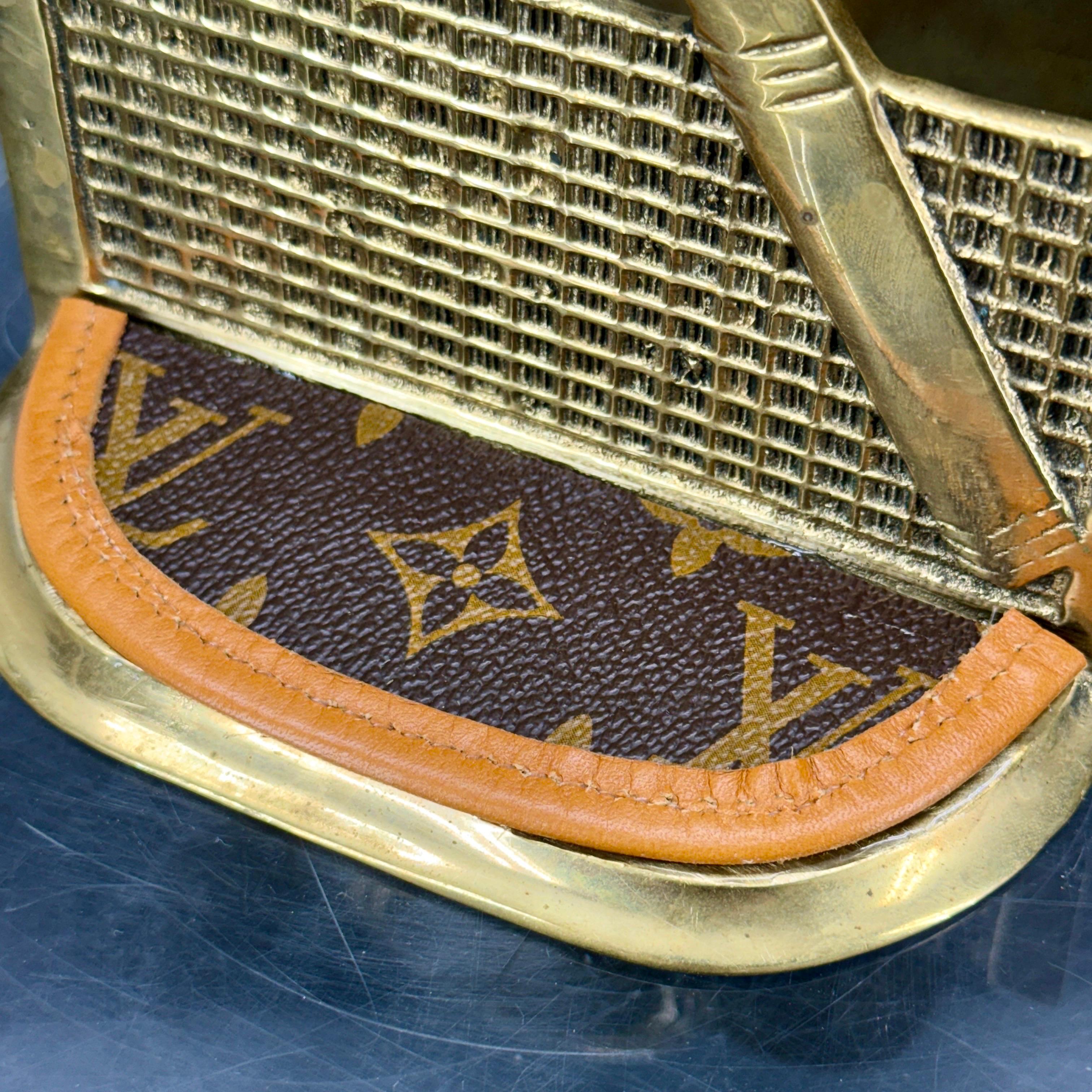 Pair of Brass Tennis Rackets Bookends with Louis Vuitton Monogram Fabric For Sale 4