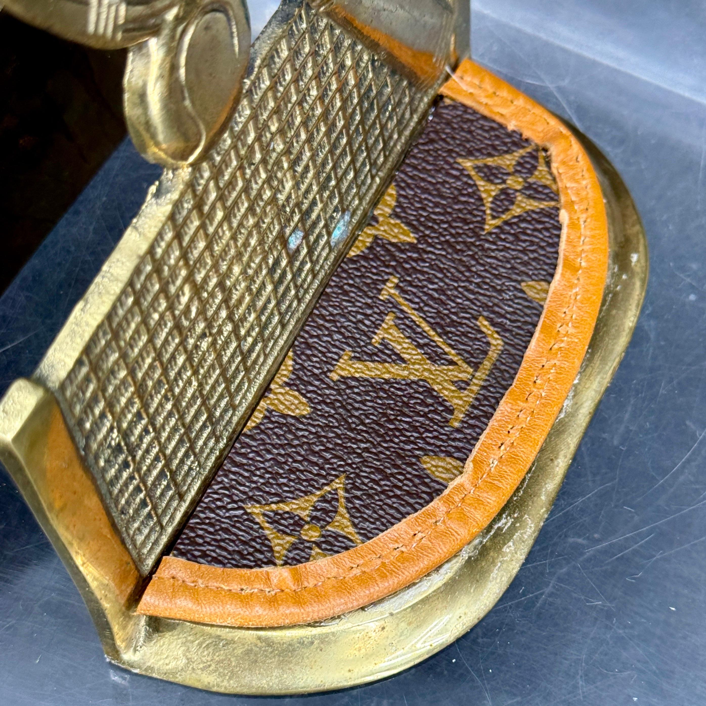 Pair of Brass Tennis Rackets Bookends with Louis Vuitton Monogram Fabric For Sale 5