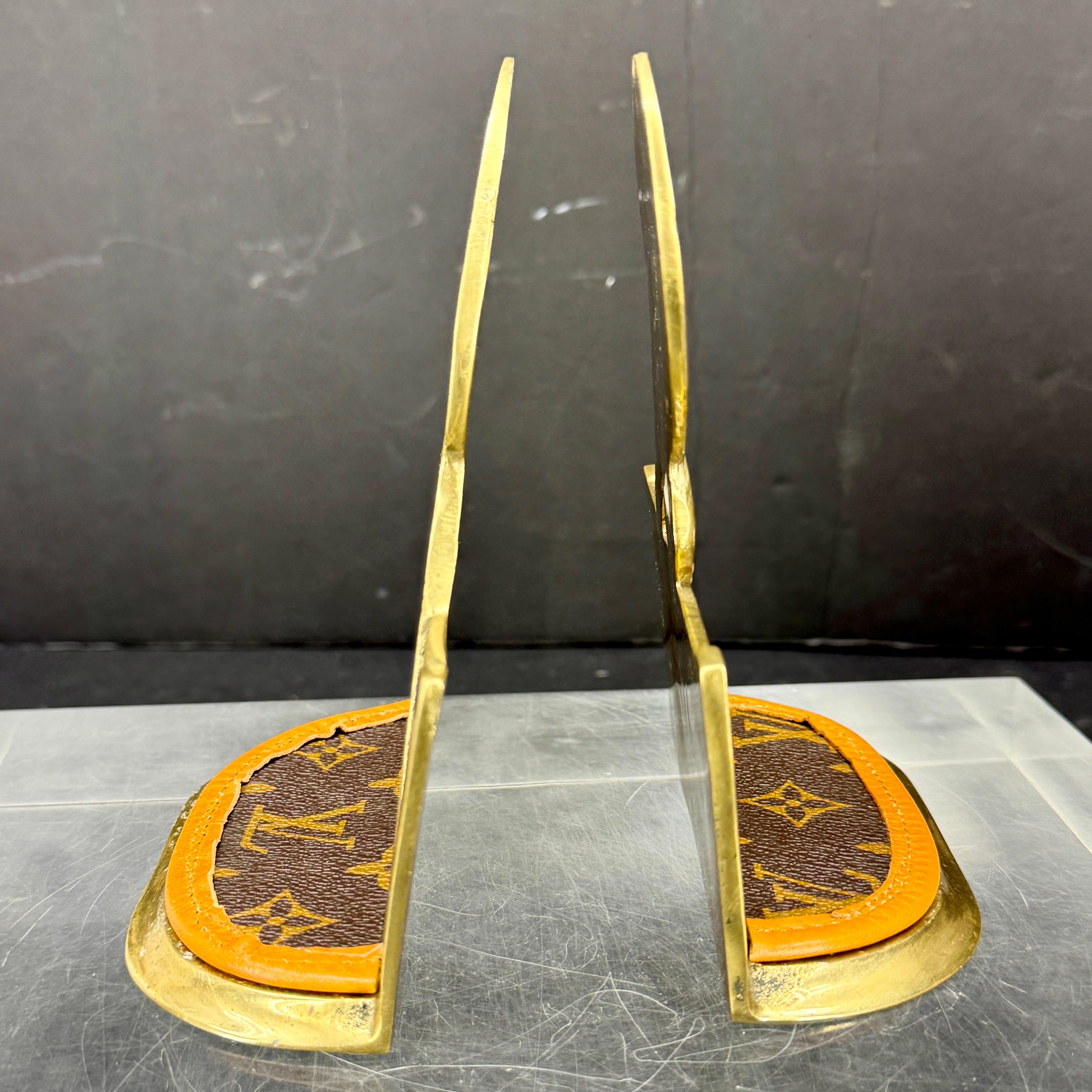 Late 20th Century Pair of Brass Tennis Rackets Bookends with Louis Vuitton Monogram Fabric For Sale