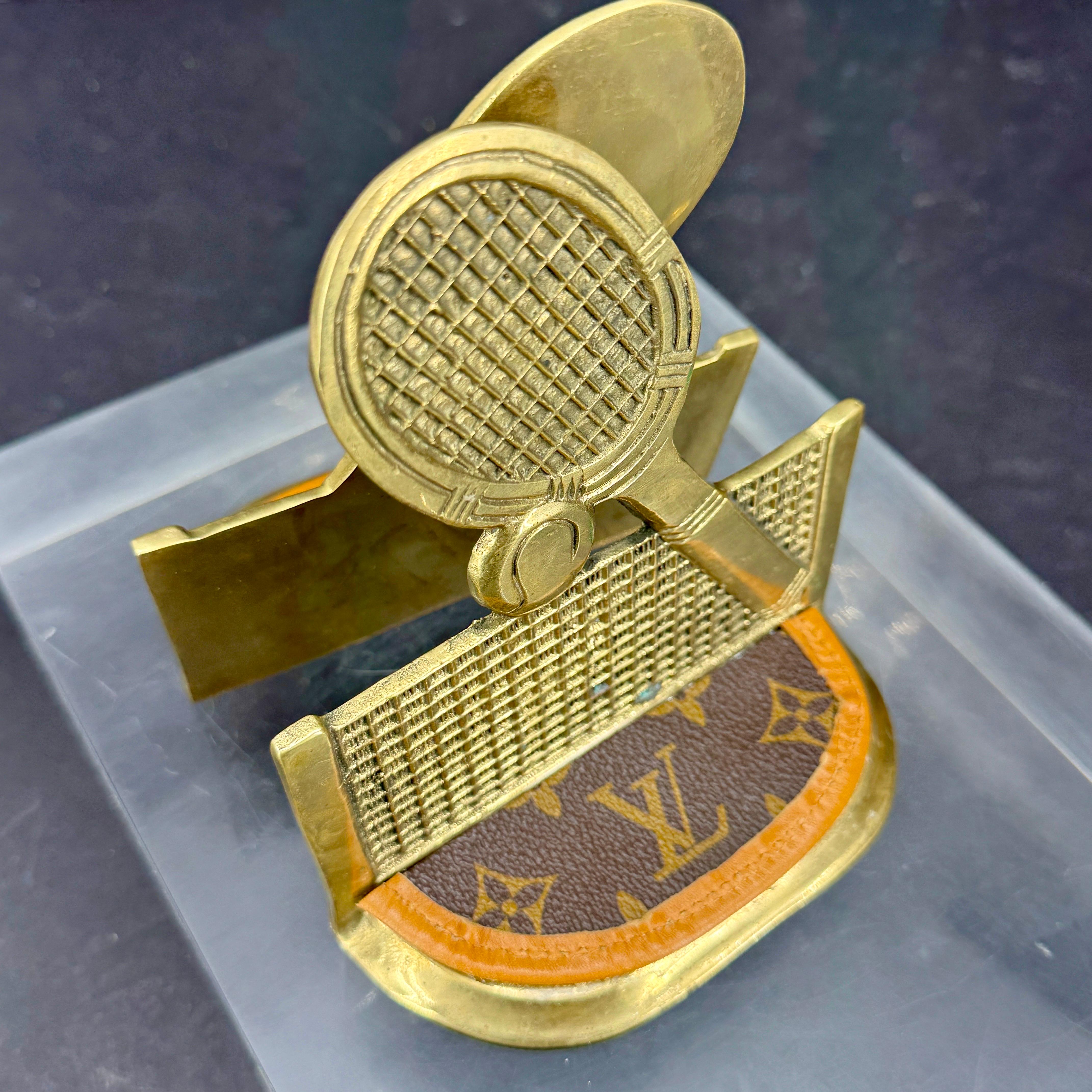 Pair of Brass Tennis Rackets Bookends with Louis Vuitton Monogram Fabric For Sale 2