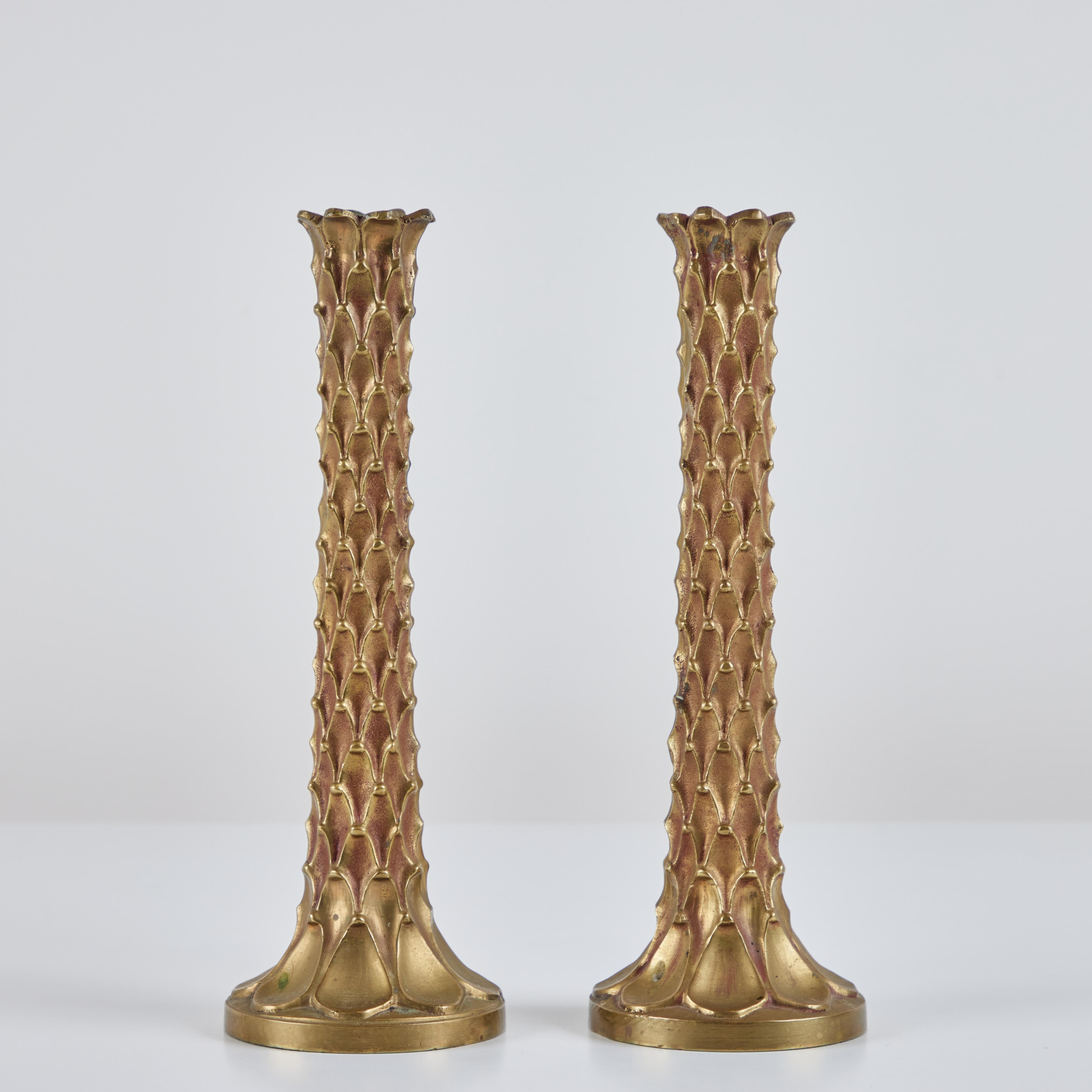 20th Century Pair of Brass Textured Candlesticks