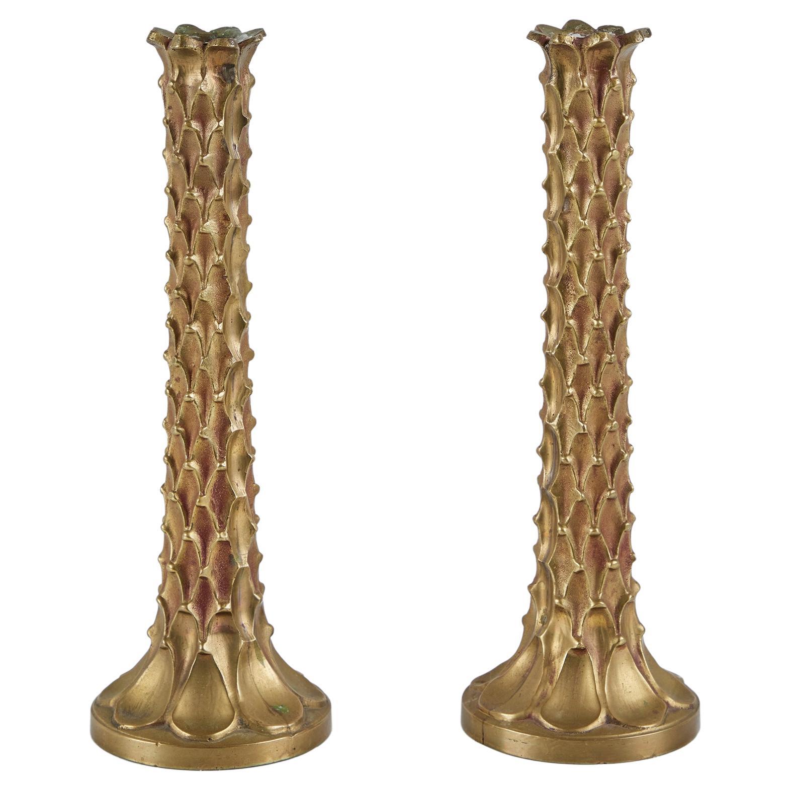 Pair of Brass Textured Candlesticks