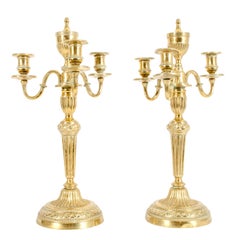 Pair of Brass Three-Light / Arm Candelabras