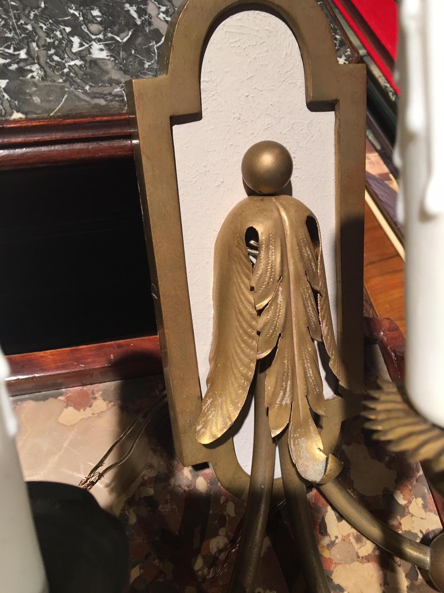 Pair of Brass Three-Light Sconces with Painted Backs, 20th Century In Good Condition In Savannah, GA