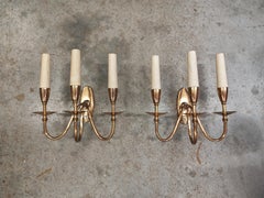 Pair of Brass Three-Light Wall Sconces attr. to Gio Ponti, Italy