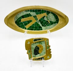 Pair of Brass & Tile Trays by Salvador Teran, Mexico 1960's
