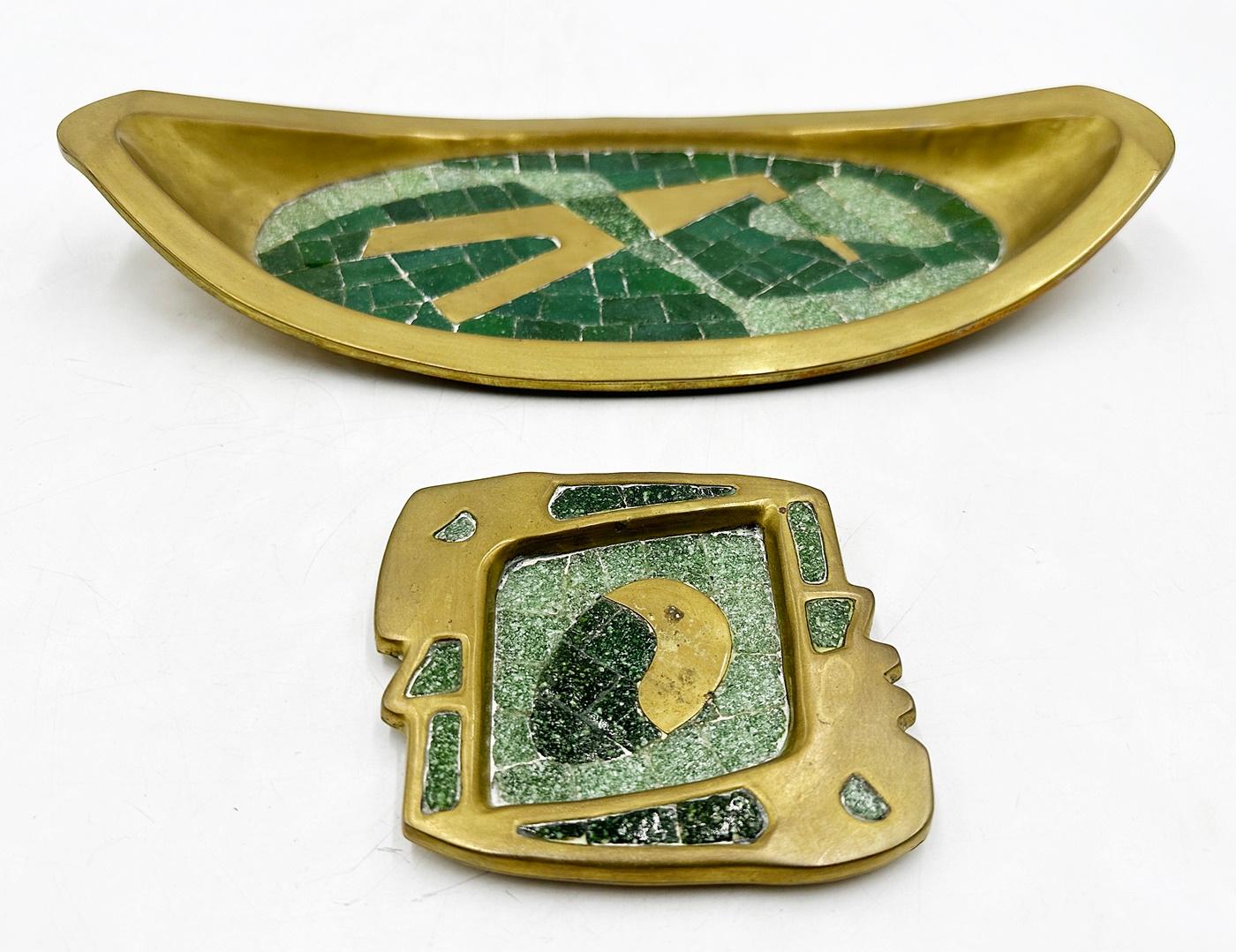 Hand-Crafted Pair of Brass & Tile Trays by Salvador Teran, Mexico 1960's For Sale
