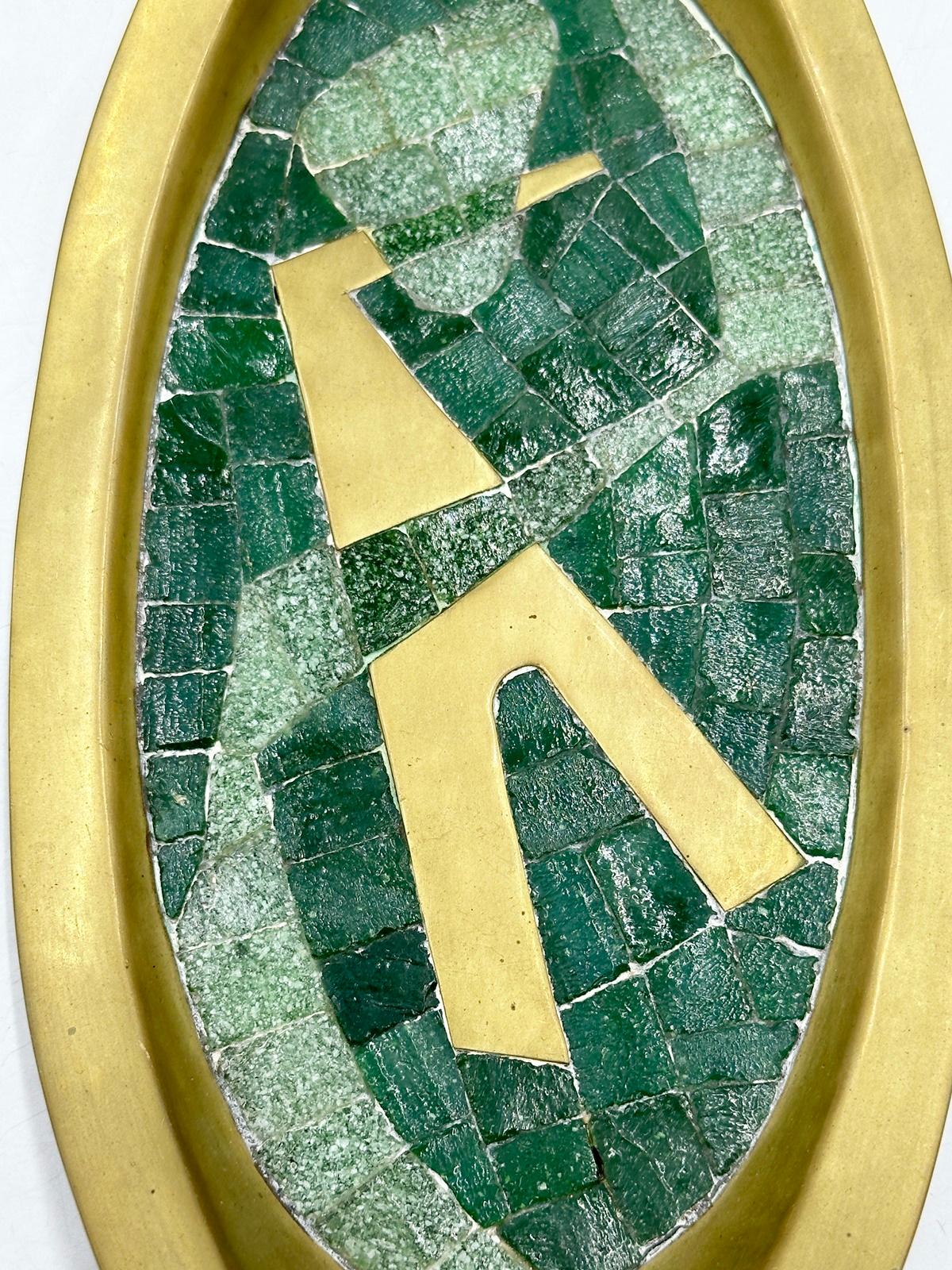 Pair of Brass & Tile Trays by Salvador Teran, Mexico 1960's In Good Condition For Sale In Los Angeles, CA