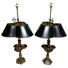 Pair of Brass and Tole Clover Bouillotte Lamps, by Chapman