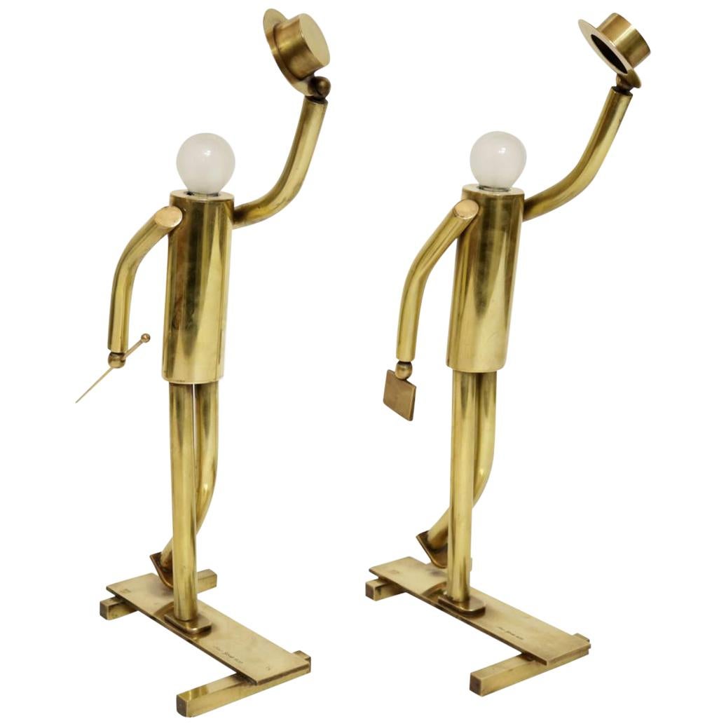 Pair of Brass Top Hat Figurine Lamps
