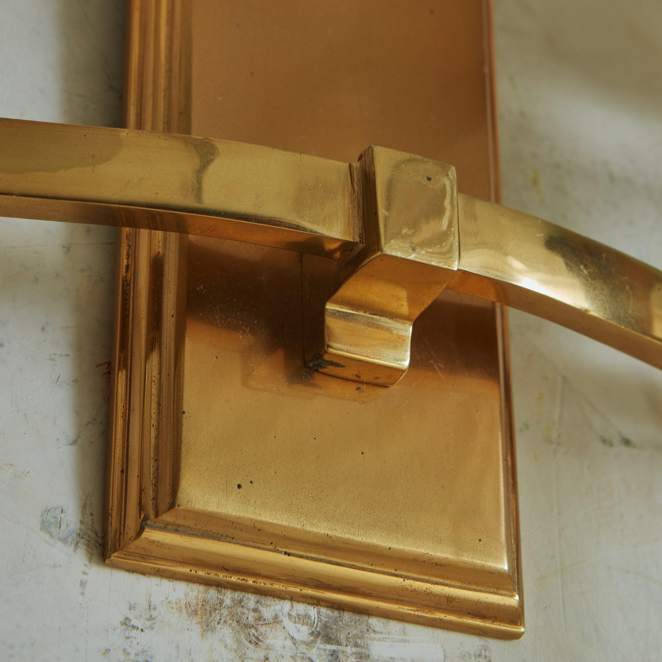 Pair of Brass Torch Sconces with Shades, France 1940s In Good Condition For Sale In Chicago, IL