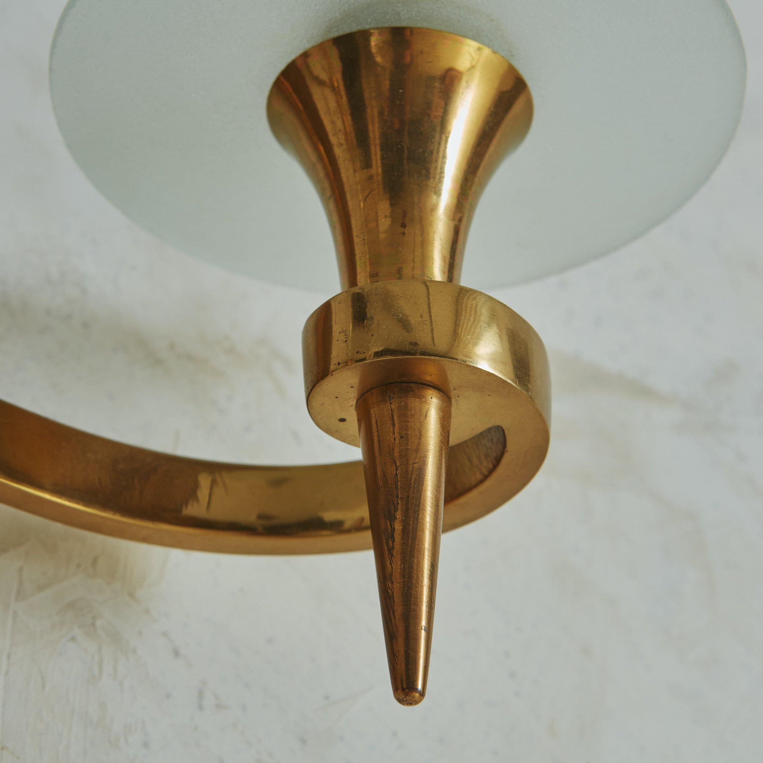 Pair of Brass Torch Sconces with Shades, France 1940s For Sale 2