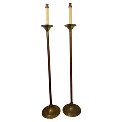 Pair of Brass Torchere or Altar Candle Holders, Mid-20th Century