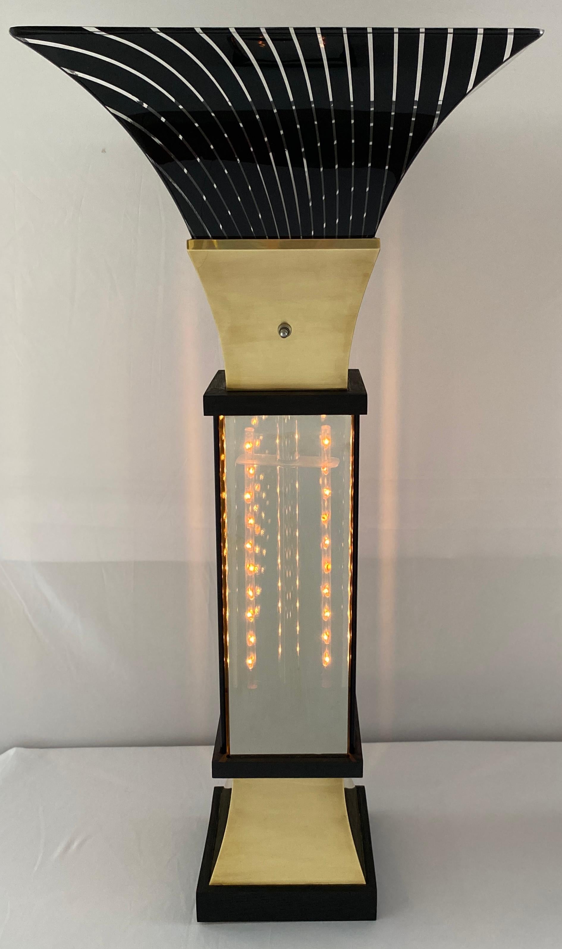 Pair of Brass Torchiere Table Lamps In the Style of Gaetano Scolari For Sale 3